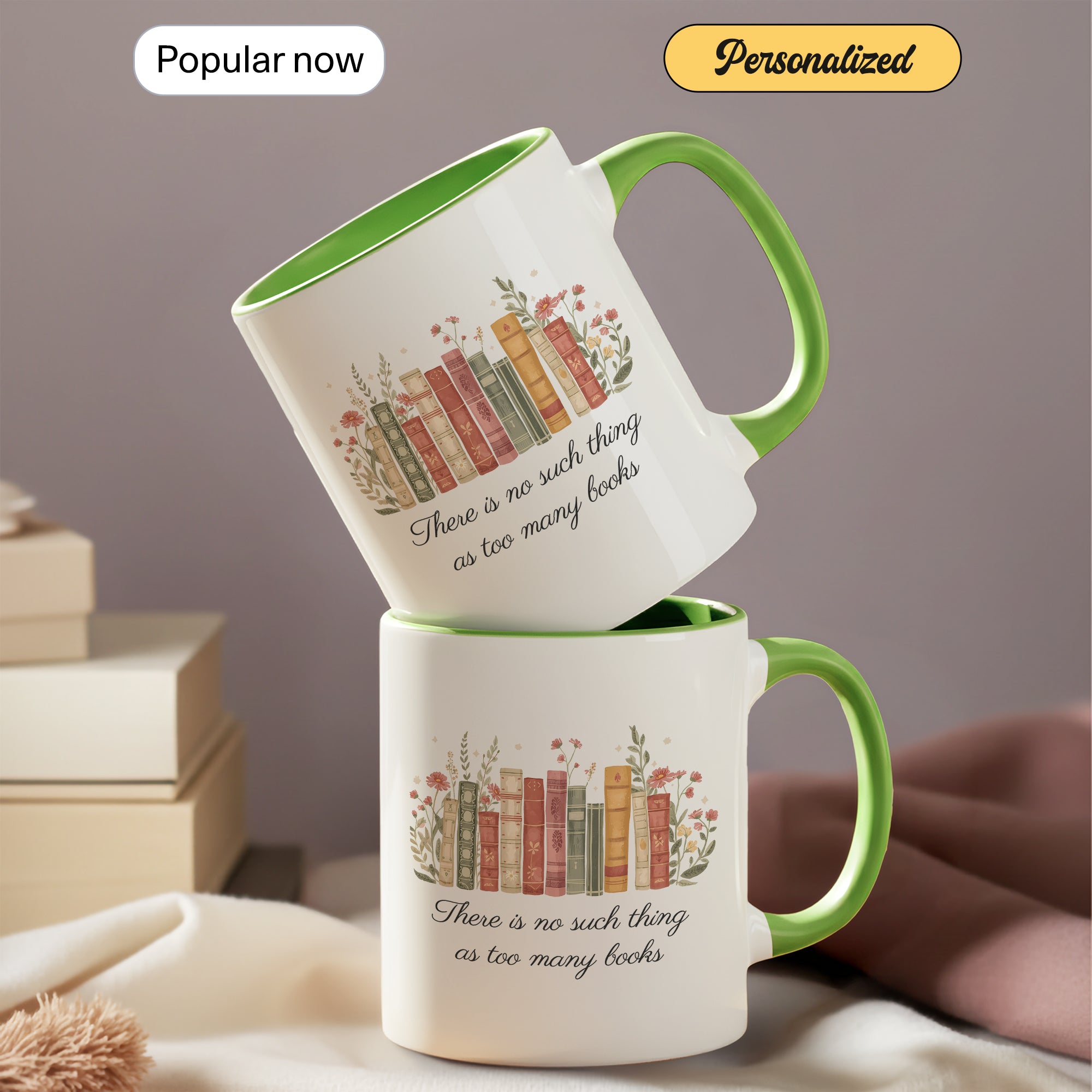 There Is No Such Thing As Too Many Books Mug – Book Lover Coffee Cup – Reader Gift – Vintage Books Ringer Mug 11oz 15oz |Mug 107