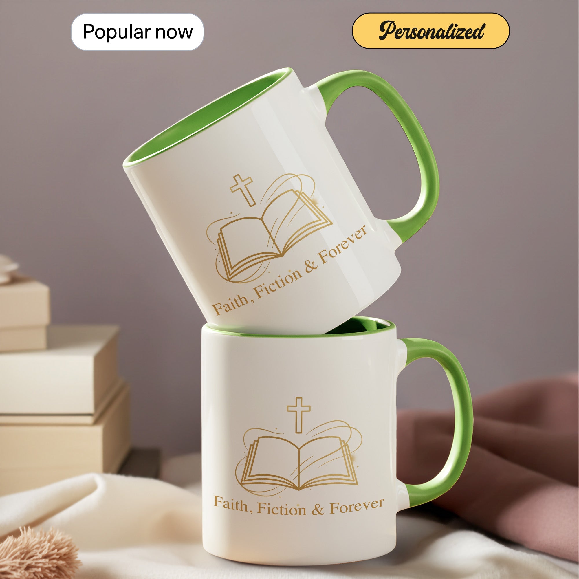 Faith Fiction & Forever Mug – Christian Book Lover Coffee Cup – Bible Reader Gift – 11oz 15oz Ringer Mug |Mug 153