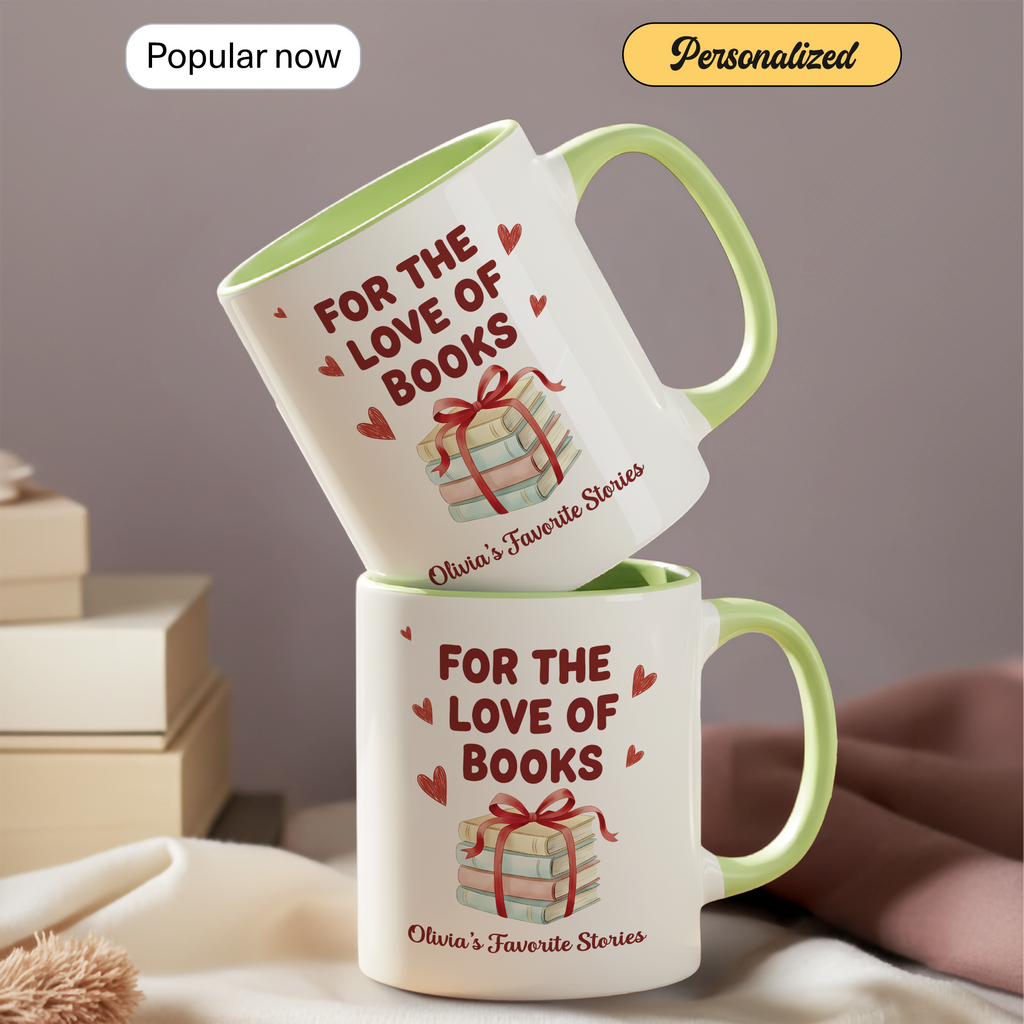 For The Love Of Books Mug – Personalized Book Lover Gift – Custom Reader Coffee Cup – Ringer Mug 11oz 15oz |Mug 110