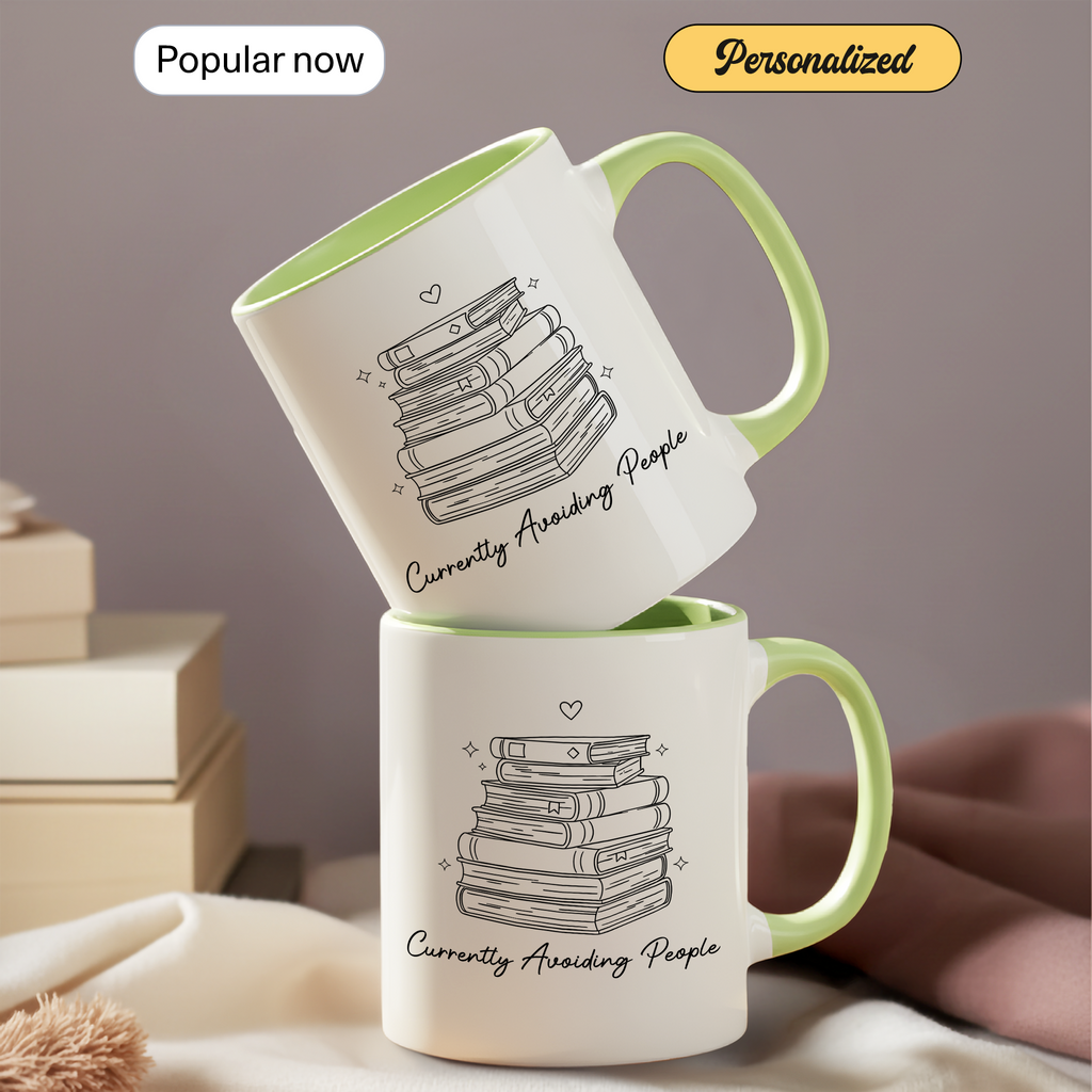 Cozy Reading Time Mug – Stack of Books Coffee Cup – Minimalist Book Lover Ringer Mug – Gift for Readers |Mug 98