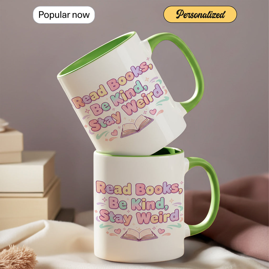 Read Books Be Kind Say Weird Mug - Cute Book Lover Coffee Cup - Pastel Aesthetic Reader Gift - Bookworm Mug for Women - 11oz 15oz | Mug 157