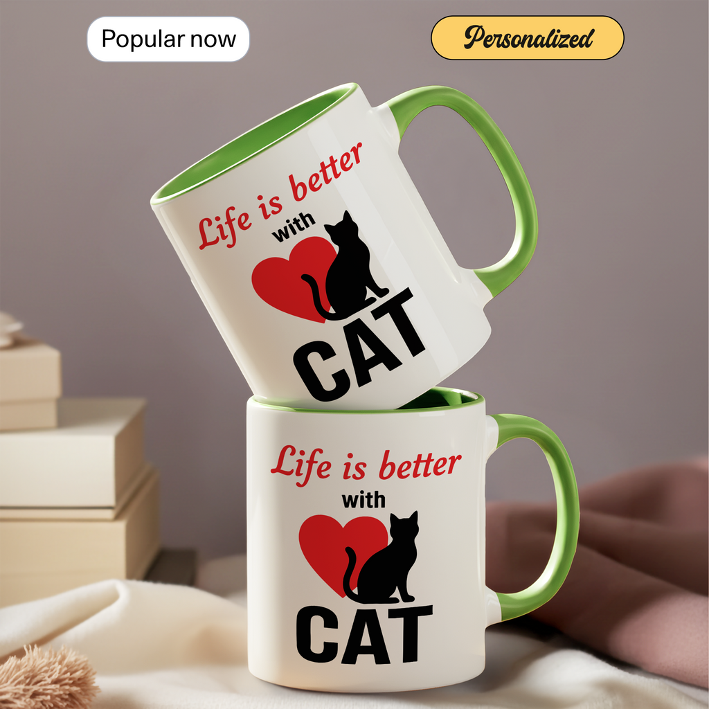 Life Is Better With Cats Mug – Cat Lover Coffee Cup – Cute Cat Mom Gift – 11oz 15oz Ringer Mug | Mug 129
