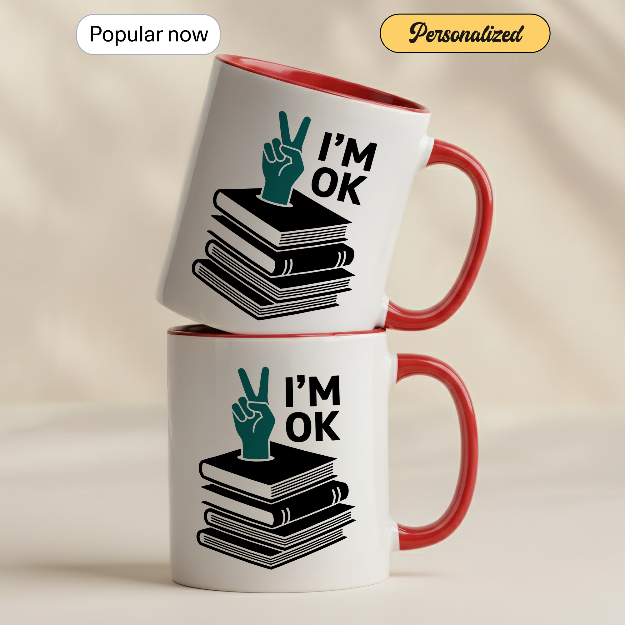 I’m OK Book Mug – Funny Introvert Reader Coffee Cup – Book Lover Humor Gift – 11oz 15oz Ringer Mug |147