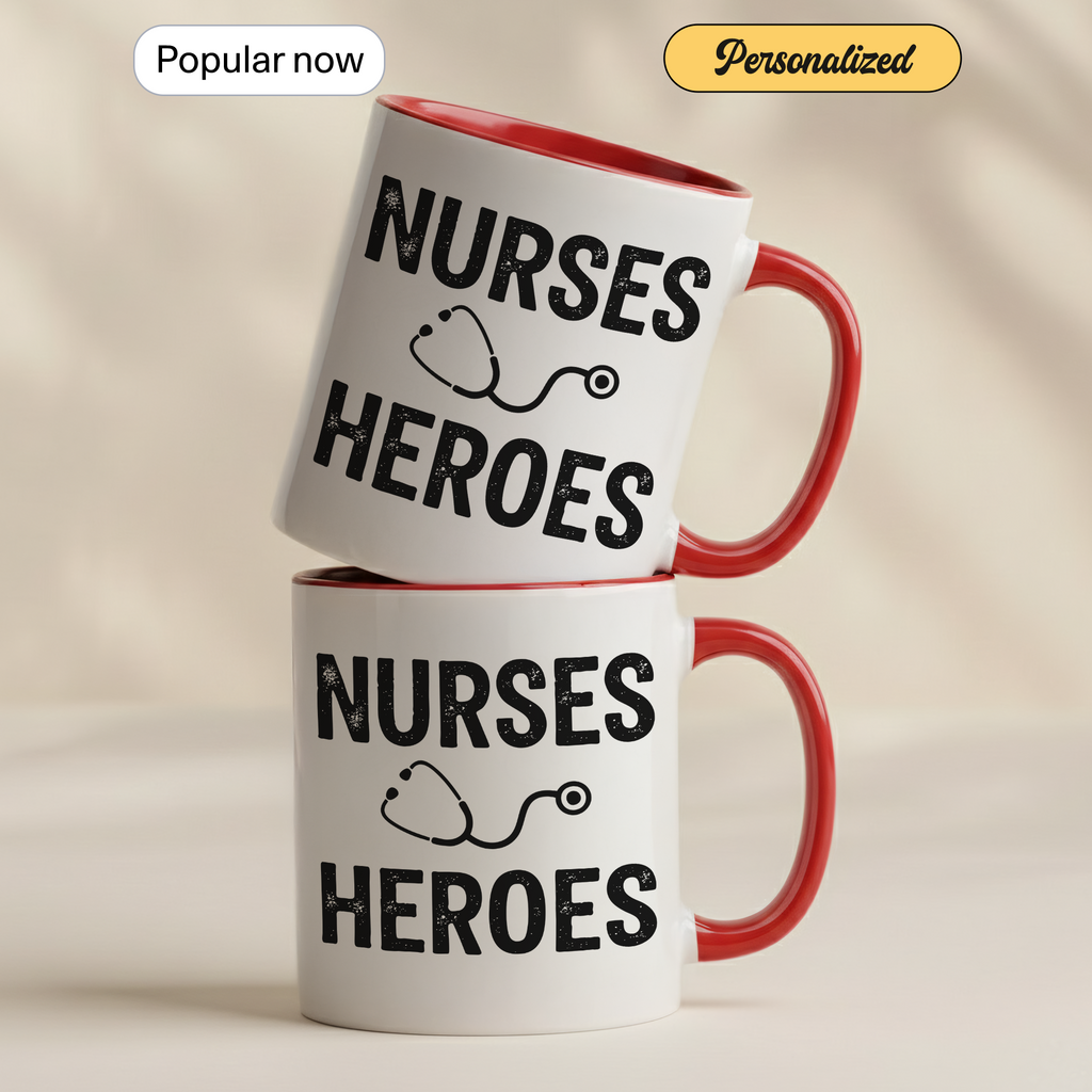Nurses Are Heroes Mug – Nurse Appreciation Gift – Healthcare Worker Coffee Cup – RN Graduation Gift – 11oz 15oz Ringer Mug |Mug 126