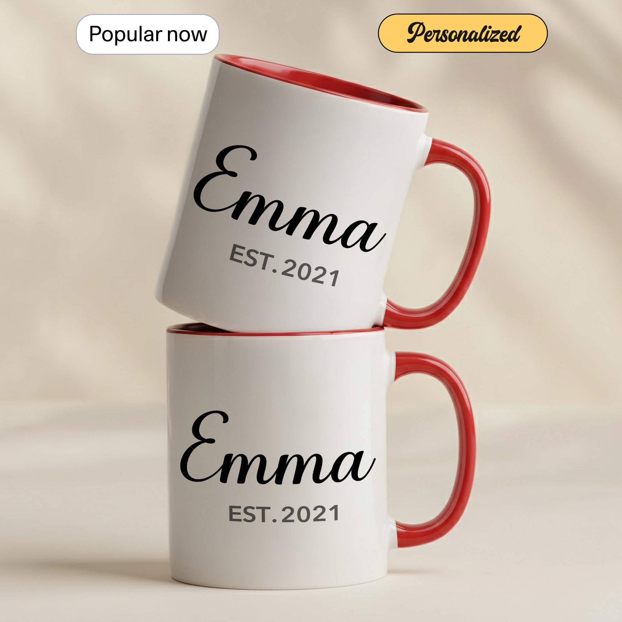 Personalized Name Mug – Custom Established Year Coffee Cup – Minimalist Custom Gift – 11oz 15oz Ringer Mug | Mug 148