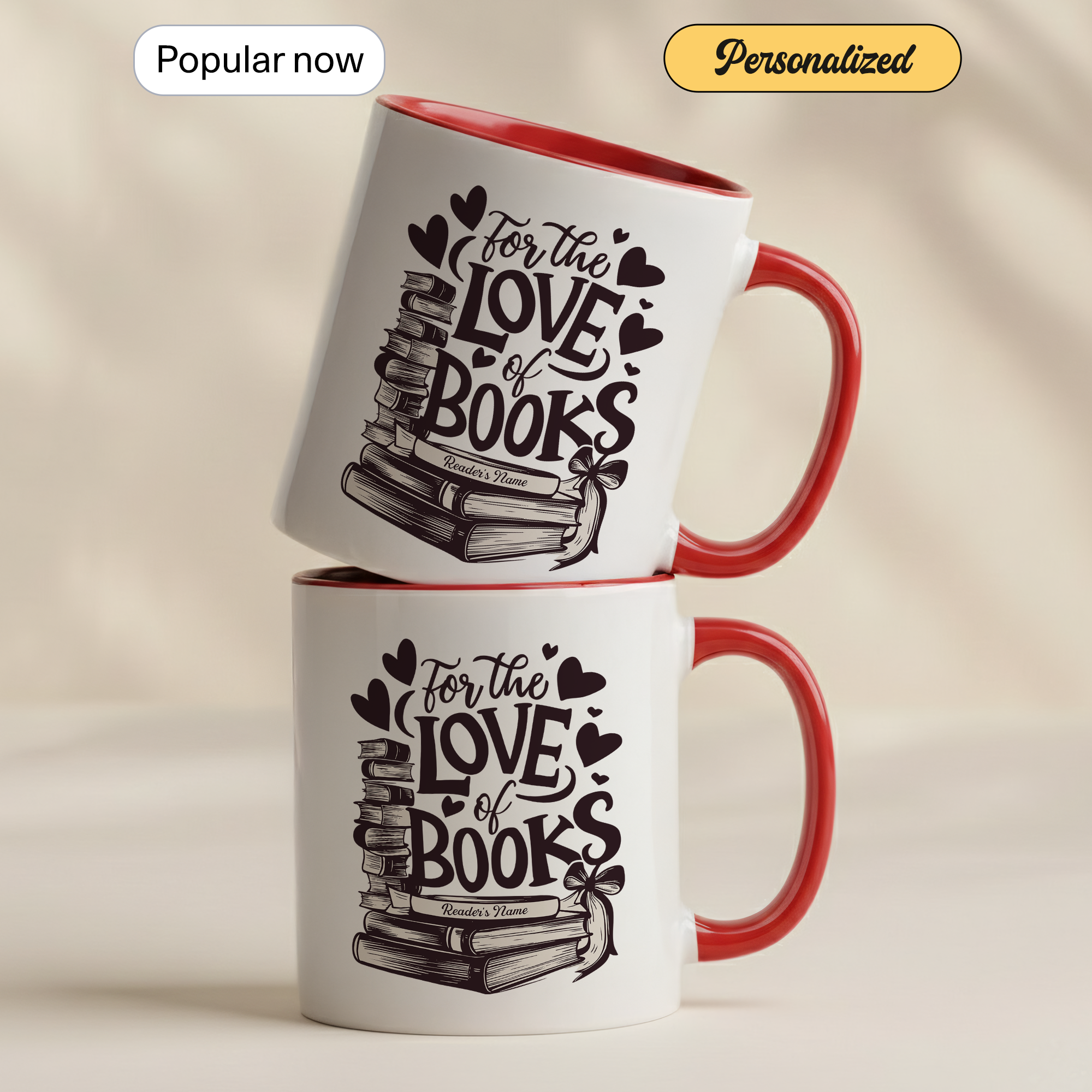 For The Love Of Books Personalized Mug – Custom Book Lover Gift – Reader Coffee Cup – Romantic Literary Mug 11oz 15oz | Mug 119