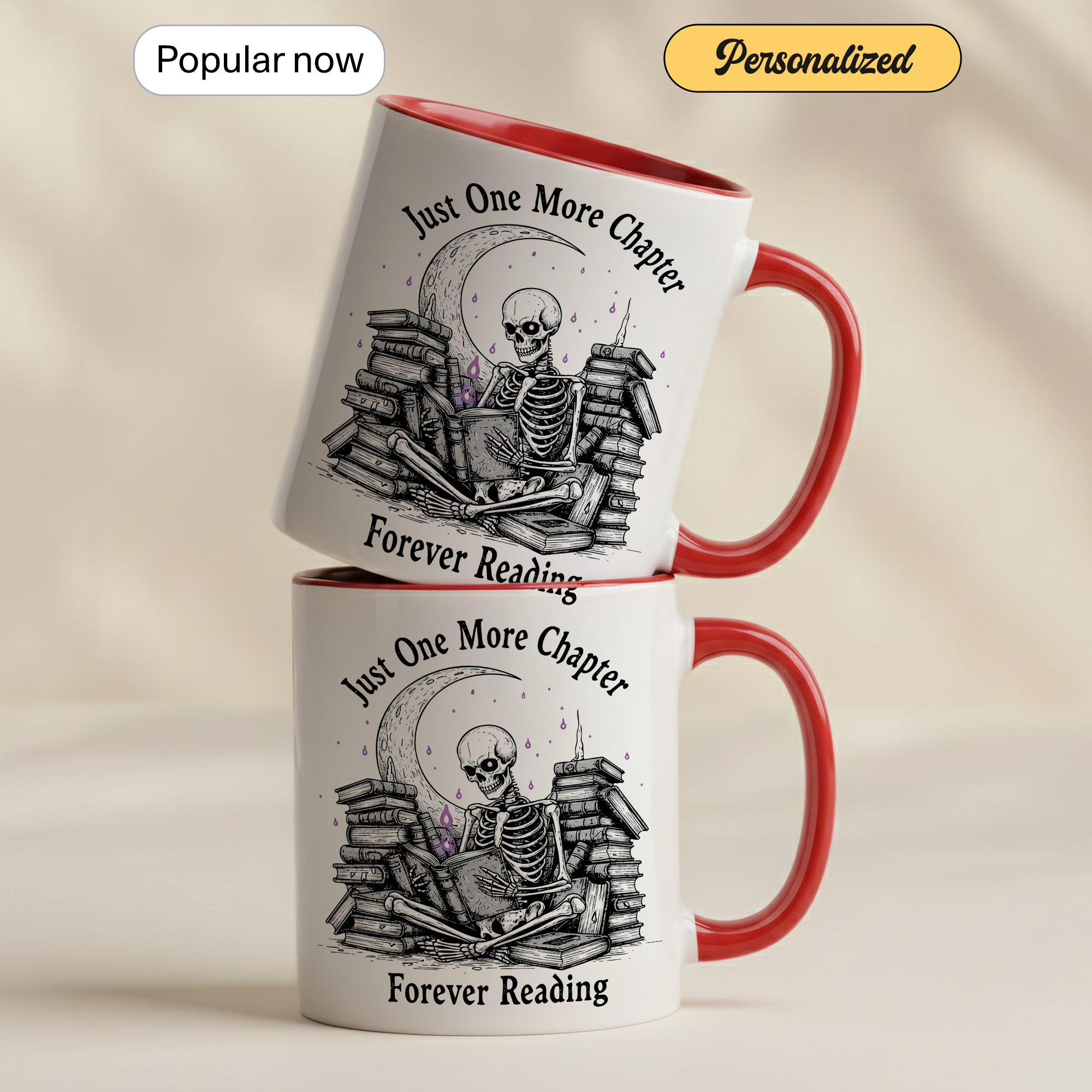 Just One More Chapter Mug – Forever Reading Skeleton Mug – Gothic Book Lover Gift – Dark Humor Reader Coffee Cup 11oz 15oz | Mug 117
