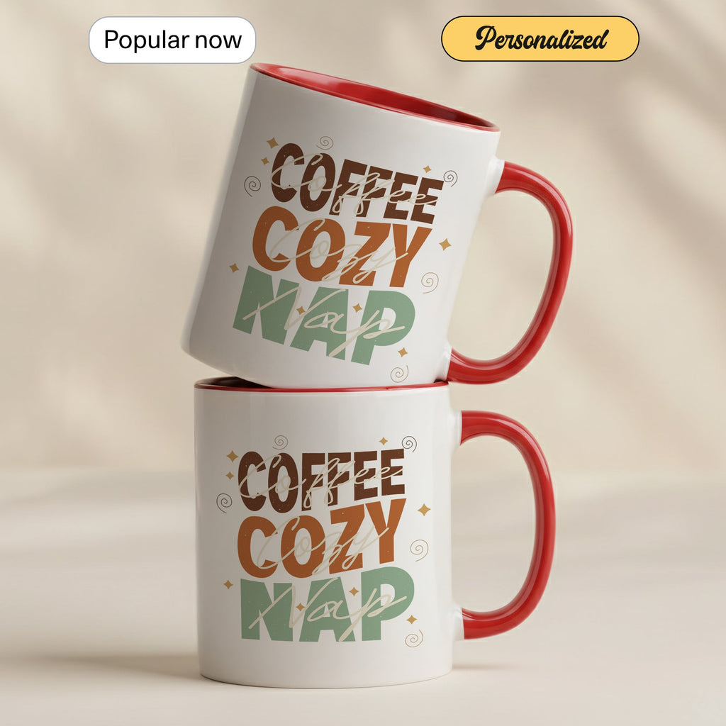 Coffee Cozy Nap Mug – Retro Coffee Lover Gift – Funny Caffeine Coffee Cup – 11oz 15oz Ringer Mug | Mug 128