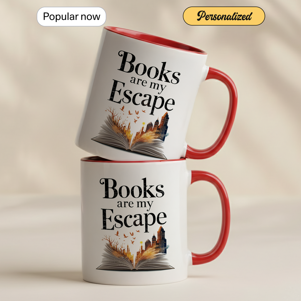 Books Are My Escape Mug – Book Lover Coffee Cup – Cozy Reading Gift – Fall Aesthetic Mug – 11oz 15oz Ringer Mug | Mug 137