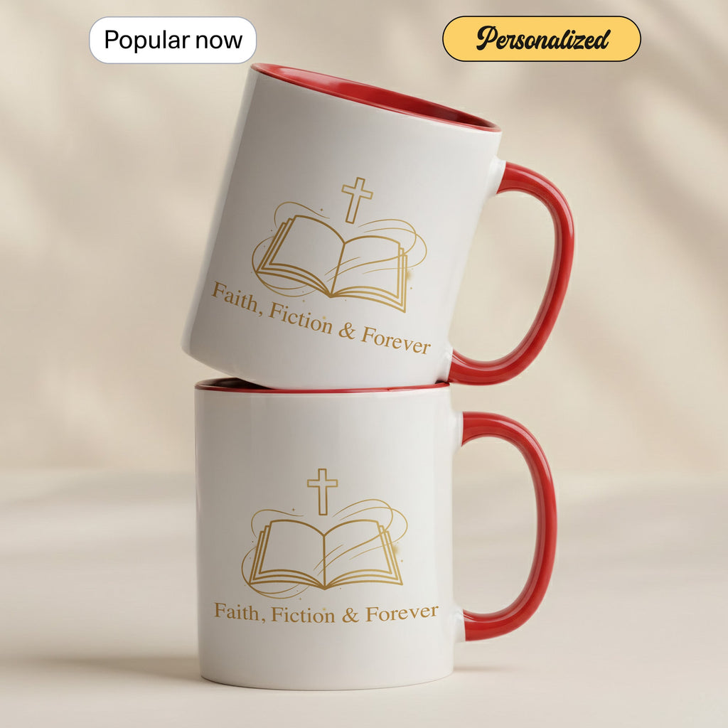 Faith Fiction & Forever Mug – Christian Book Lover Coffee Cup – Bible Reader Gift – 11oz 15oz Ringer Mug |Mug 153
