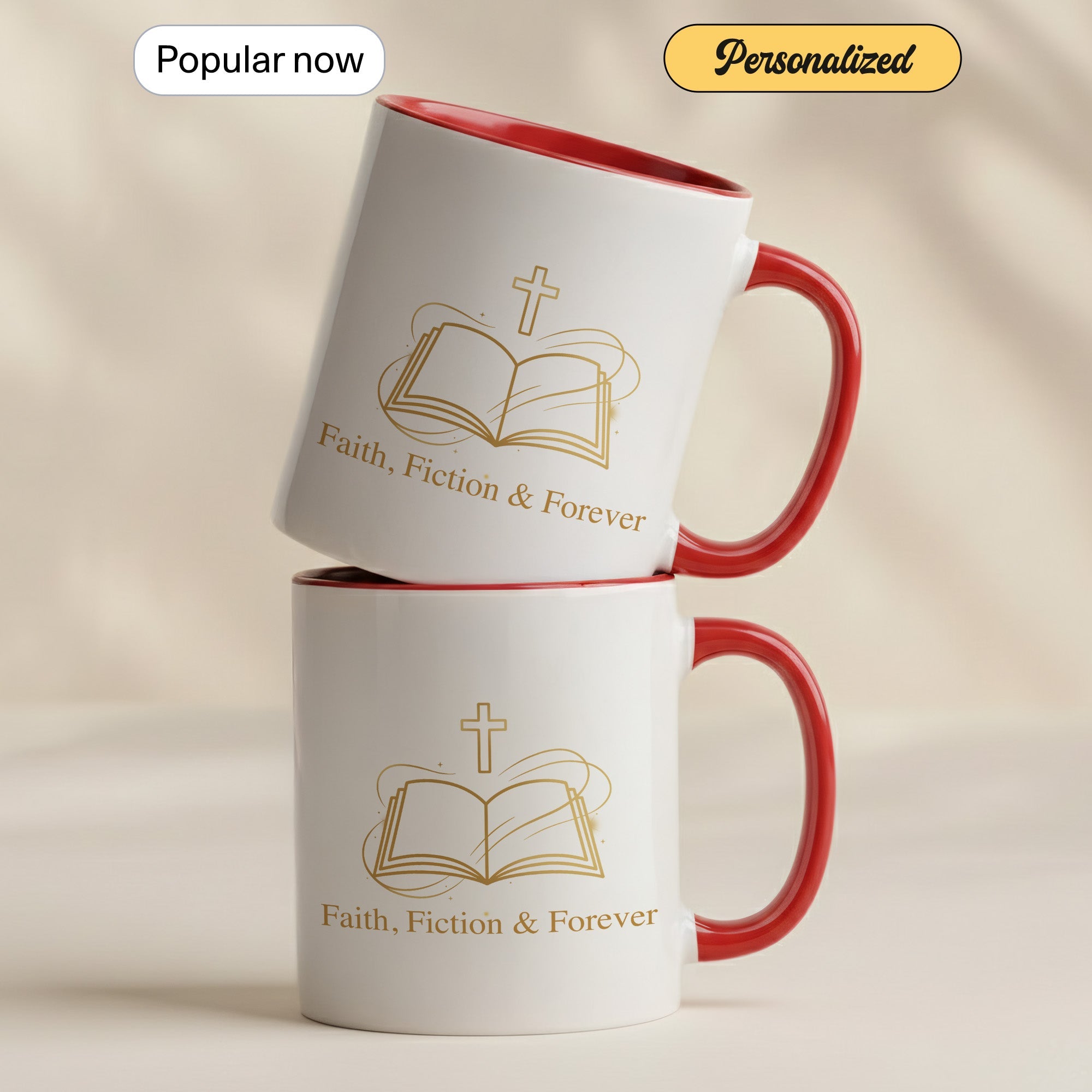 Faith Fiction & Forever Mug – Christian Book Lover Coffee Cup – Bible Reader Gift – 11oz 15oz Ringer Mug |Mug 153