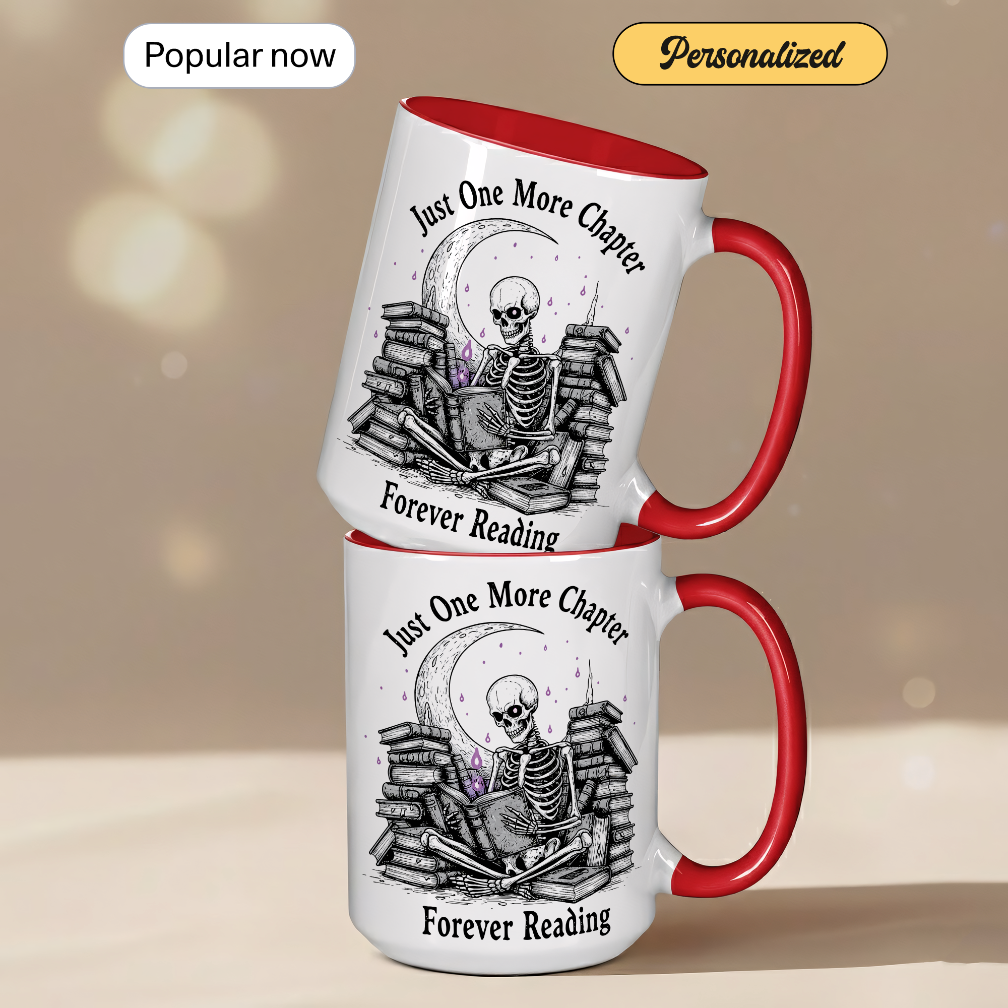 Just One More Chapter Mug – Forever Reading Skeleton Mug – Gothic Book Lover Gift – Dark Humor Reader Coffee Cup 11oz 15oz | Mug 117