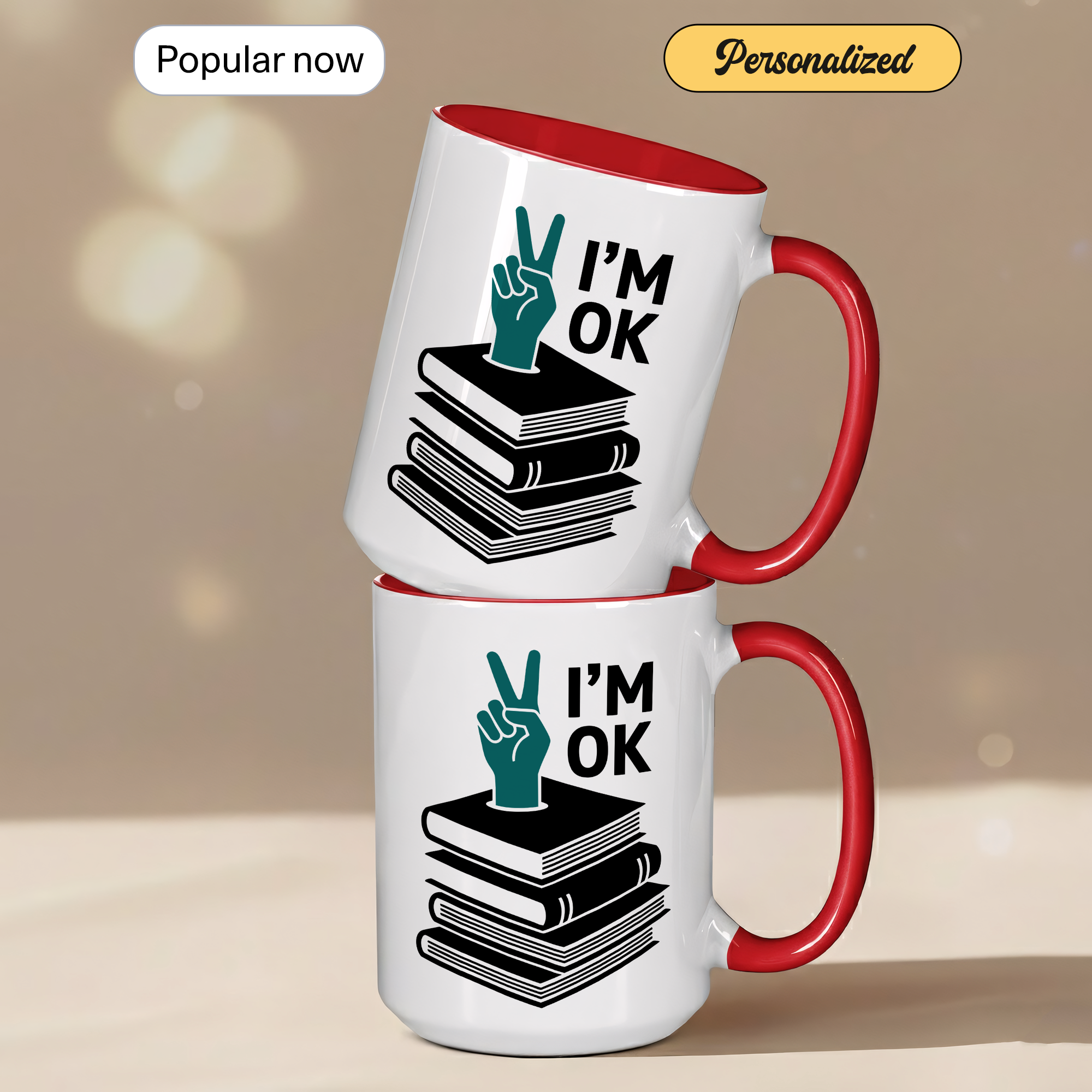 I’m OK Book Mug – Funny Introvert Reader Coffee Cup – Book Lover Humor Gift – 11oz 15oz Ringer Mug |147