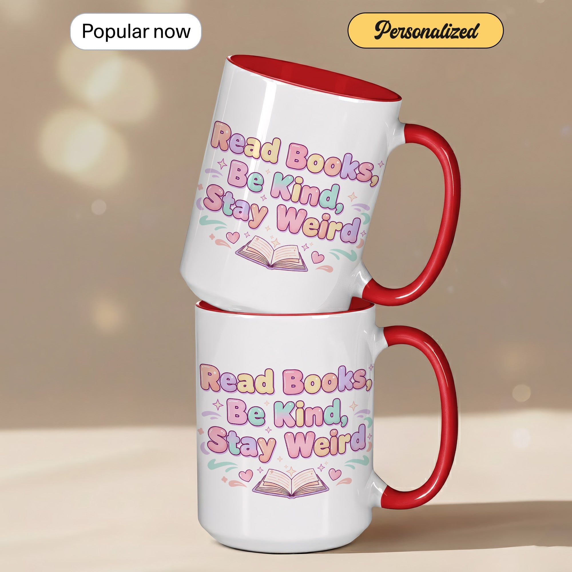 Read Books Be Kind Say Weird Mug - Cute Book Lover Coffee Cup - Pastel Aesthetic Reader Gift - Bookworm Mug for Women - 11oz 15oz | Mug 157