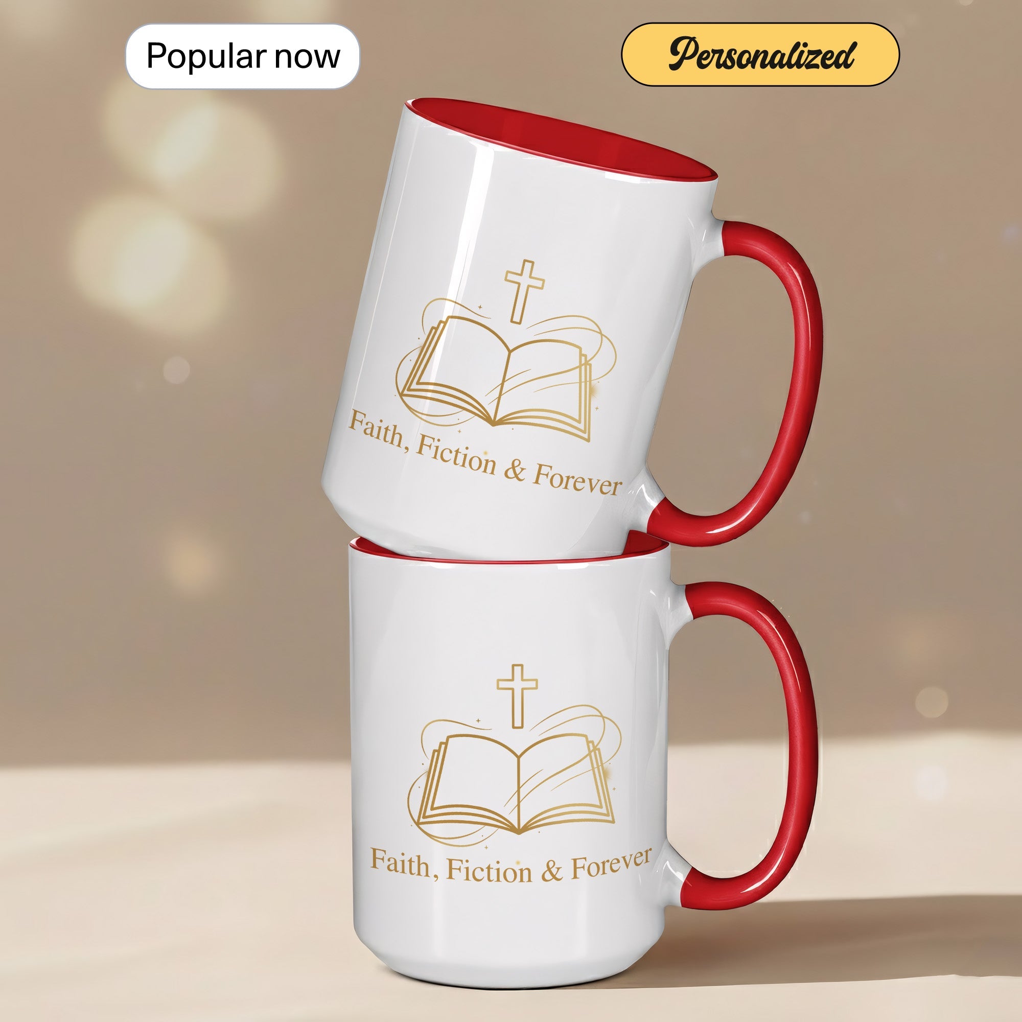 Faith Fiction & Forever Mug – Christian Book Lover Coffee Cup – Bible Reader Gift – 11oz 15oz Ringer Mug |Mug 153