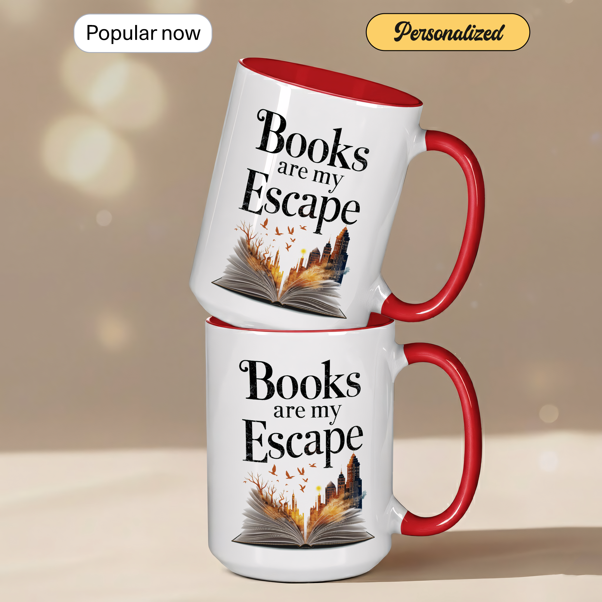Books Are My Escape Mug – Book Lover Coffee Cup – Cozy Reading Gift – Fall Aesthetic Mug – 11oz 15oz Ringer Mug | Mug 137