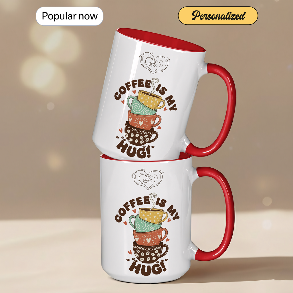 Coffee Is My Hug Mug – Cute Coffee Lover Gift – Cozy Aesthetic Coffee Cup – 11oz 15oz Ringer Mug |Mug 122