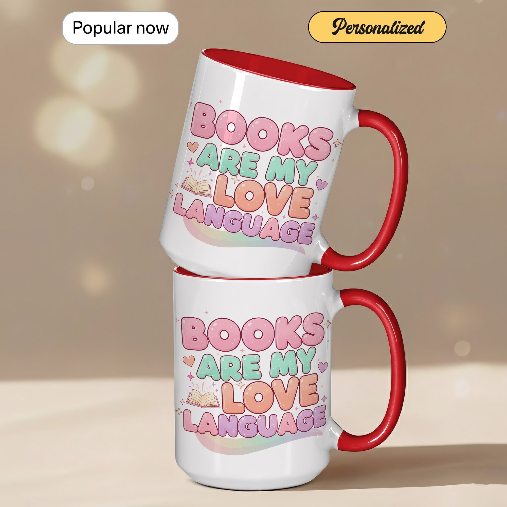 Books Are My Love Language Mug – Cute Book Lover Coffee Cup – Pastel Aesthetic Reader Gift for Women – Bookworm Mug 11oz 15oz |Mug 156