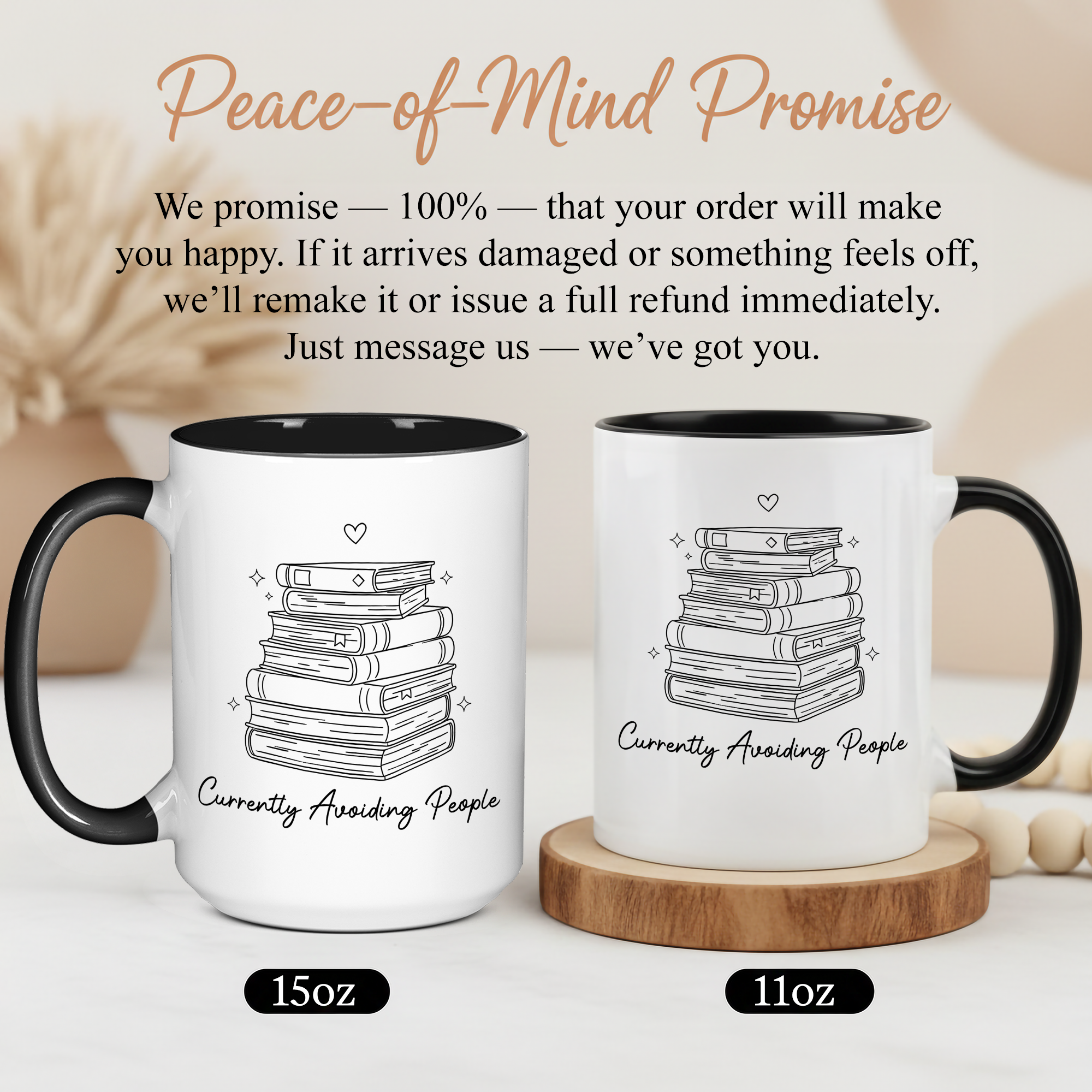 Cozy Reading Time Mug – Stack of Books Coffee Cup – Minimalist Book Lover Ringer Mug – Gift for Readers |Mug 98