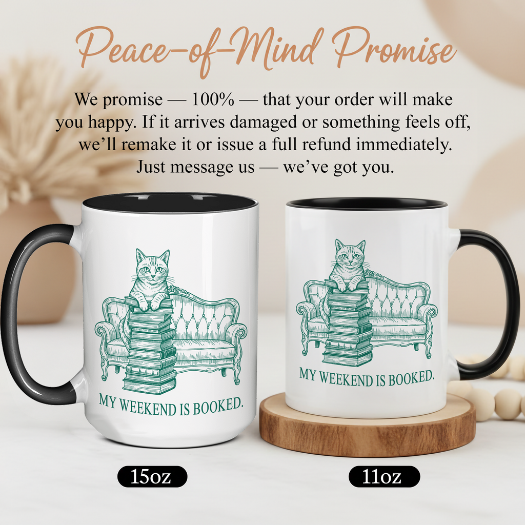 My Weekend Is Booked Mug – Cat Reading Coffee Cup – Book Lover Gift – Funny Introvert Mug – 11oz 15oz Ringer Mug |Mug 134
