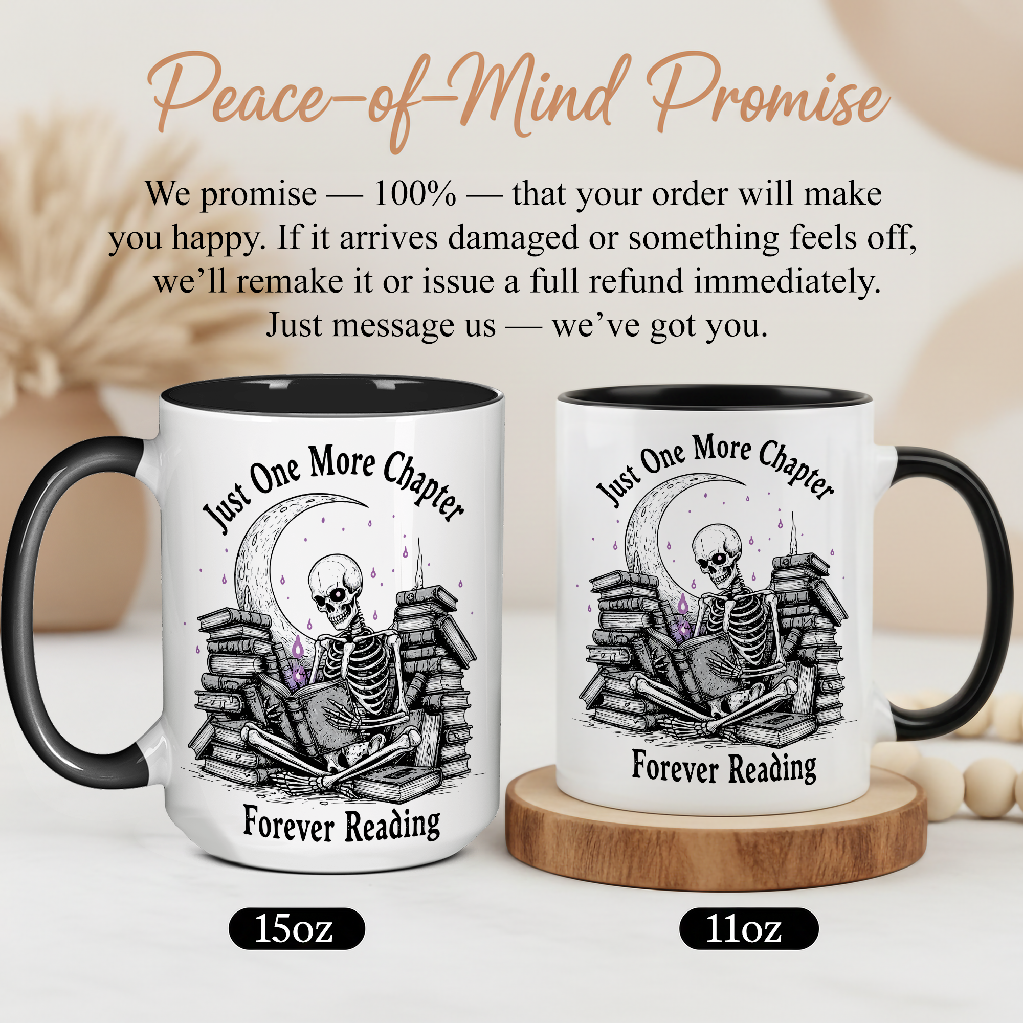 Just One More Chapter Mug – Forever Reading Skeleton Mug – Gothic Book Lover Gift – Dark Humor Reader Coffee Cup 11oz 15oz | Mug 117