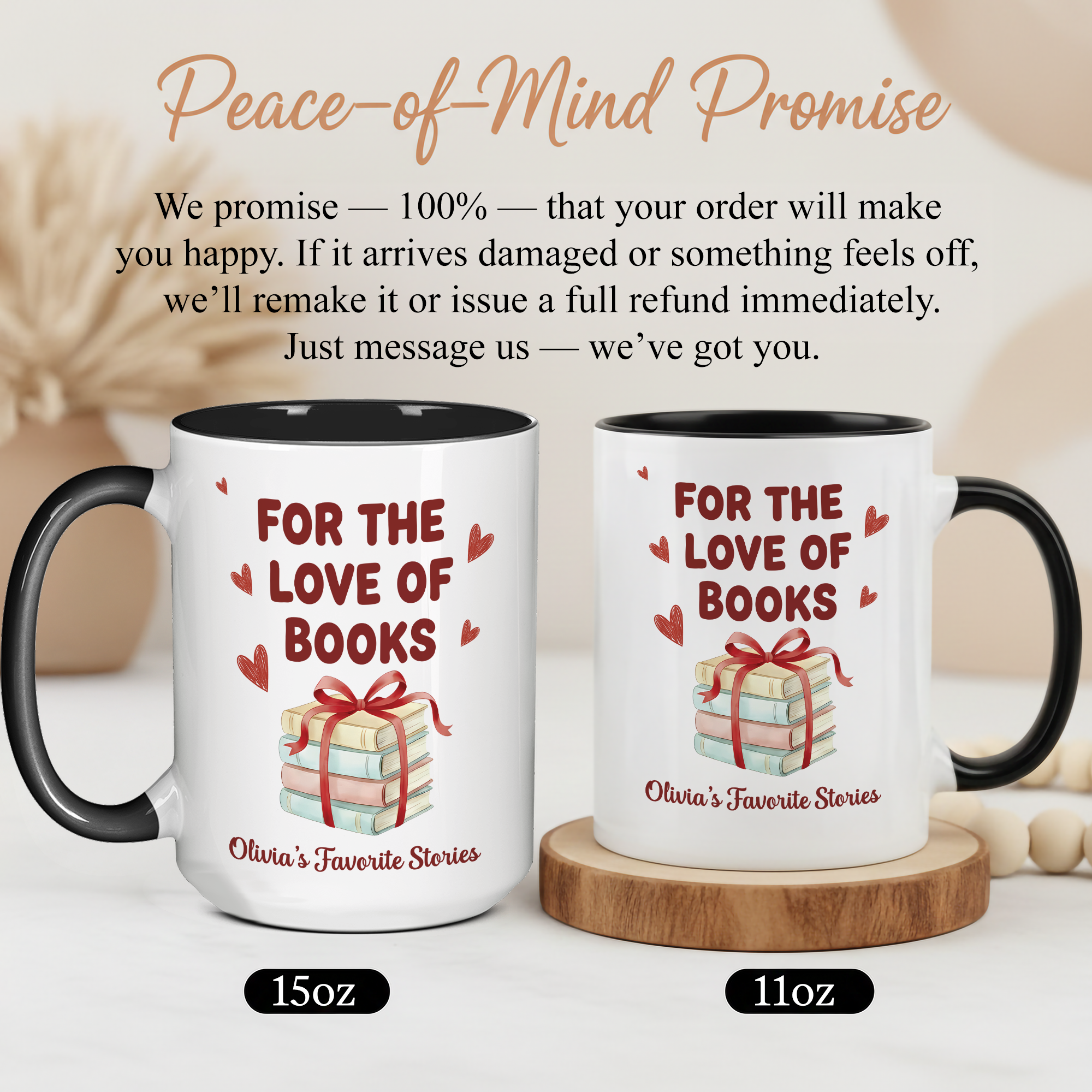 For The Love Of Books Mug – Personalized Book Lover Gift – Custom Reader Coffee Cup – Ringer Mug 11oz 15oz |Mug 110