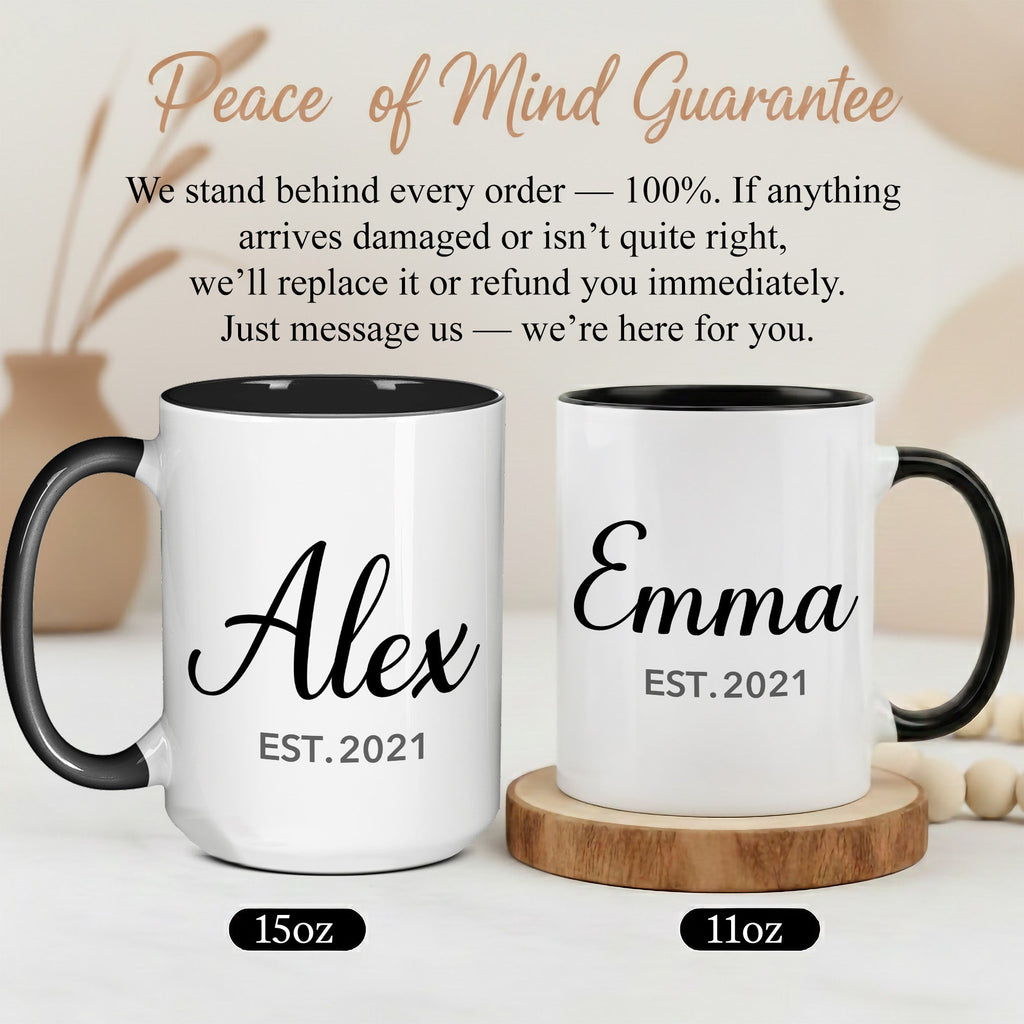 Personalized Name Mug – Custom Established Year Coffee Cup – Minimalist Custom Gift – 11oz 15oz Ringer Mug | Mug 148