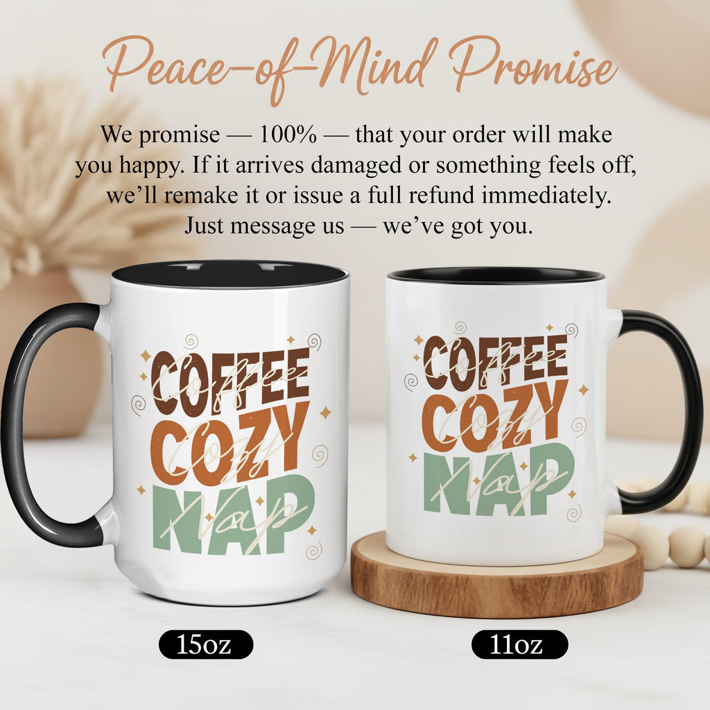 Coffee Cozy Nap Mug – Retro Coffee Lover Gift – Funny Caffeine Coffee Cup – 11oz 15oz Ringer Mug | Mug 128