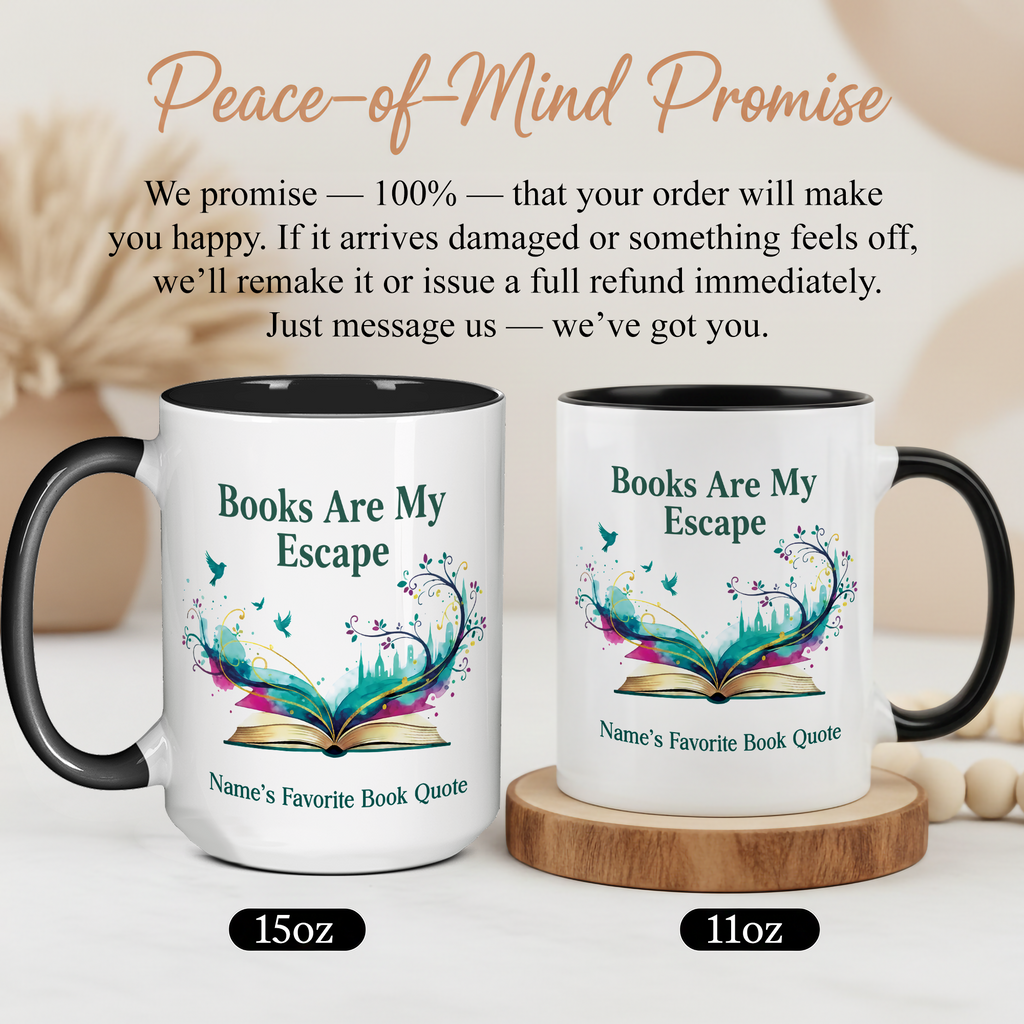 Personalized Books Are My Escape Mug – Custom Name Book Lover Coffee Cup – Reader Gift – 11oz 15oz Ceramic Mug |Mug 138