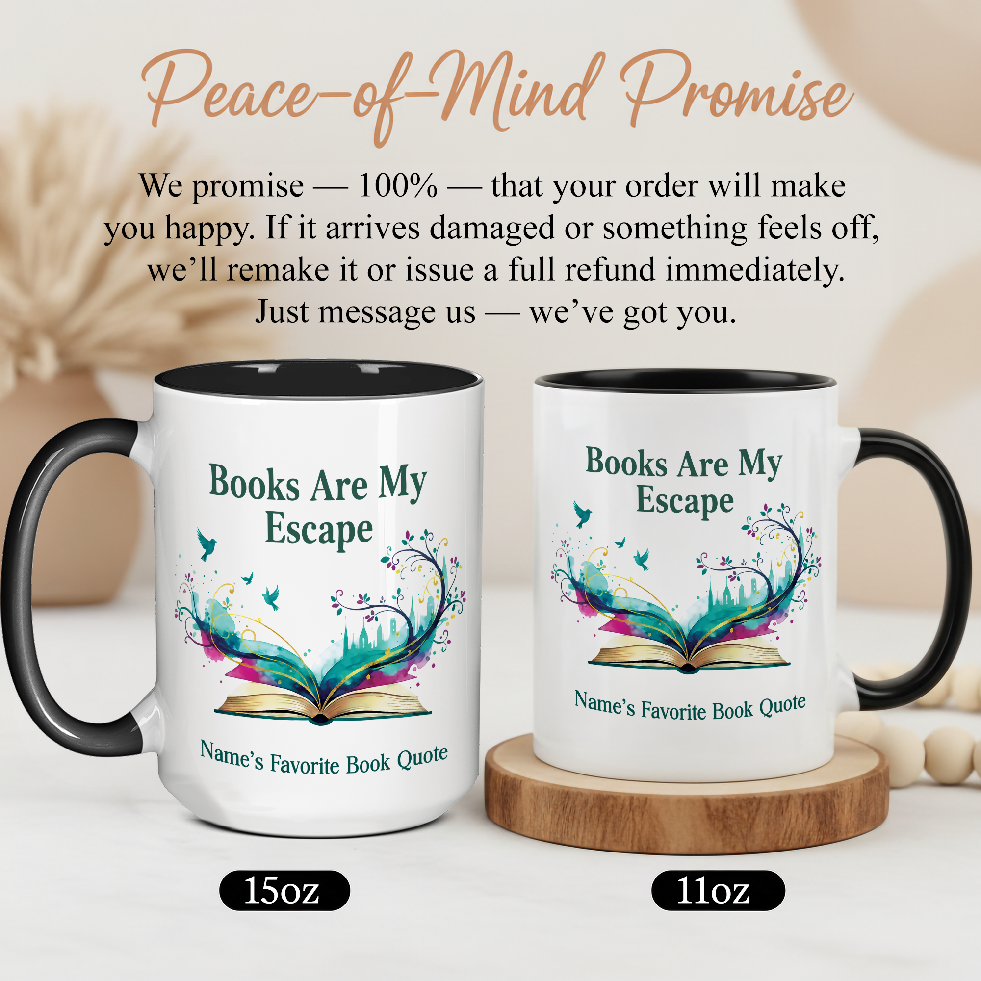 Personalized Books Are My Escape Mug – Custom Name Book Lover Coffee Cup – Reader Gift – 11oz 15oz Ceramic Mug |Mug 138