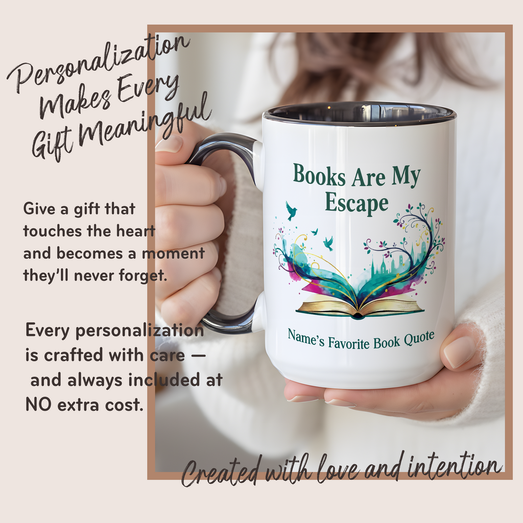 Personalized Books Are My Escape Mug – Custom Name Book Lover Coffee Cup – Reader Gift – 11oz 15oz Ceramic Mug |Mug 138