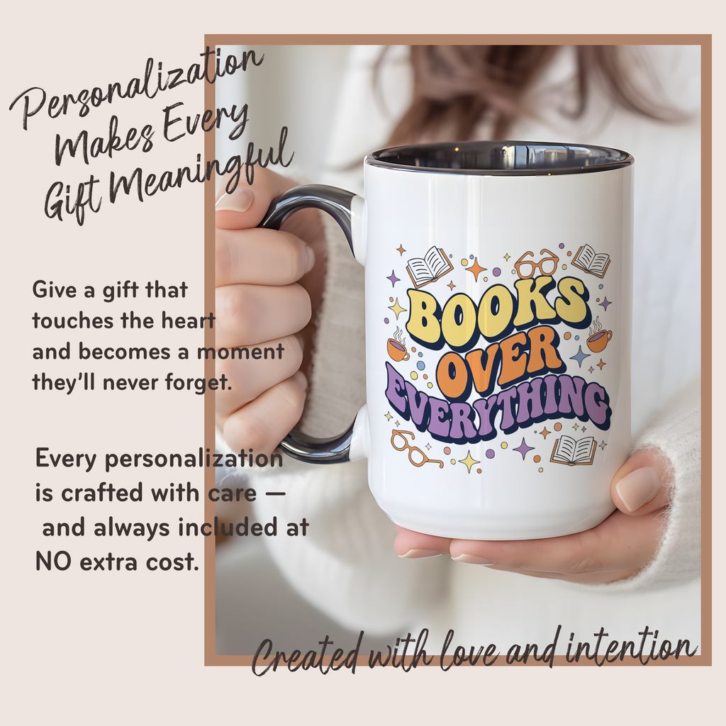 Books Over Everything Mug – Colorful Book Lover Coffee Cup – Funny Reader Gift – 11oz 15oz Ringer Mug |Mug152