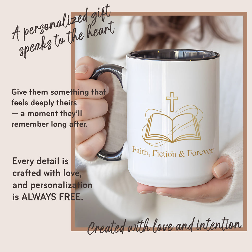 Faith Fiction & Forever Mug – Christian Book Lover Coffee Cup – Bible Reader Gift – 11oz 15oz Ringer Mug |Mug 153