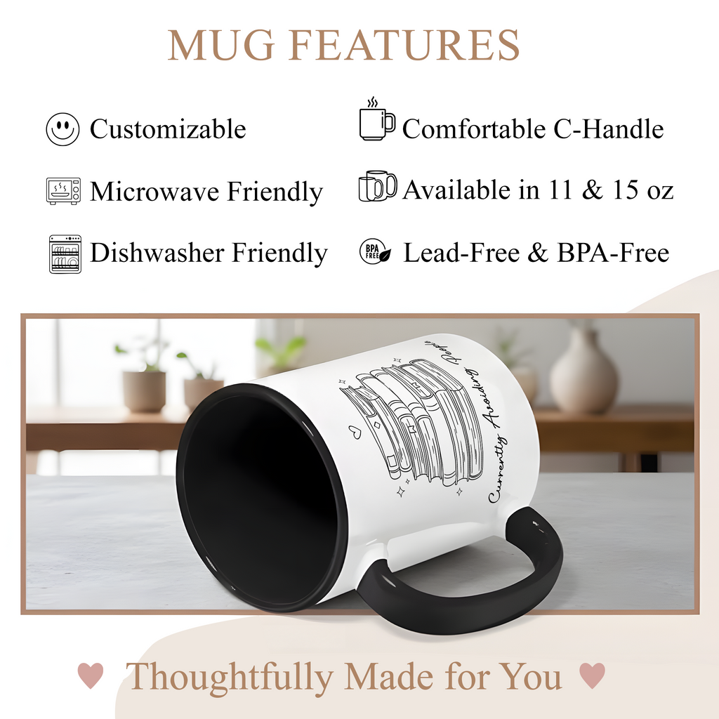 Cozy Reading Time Mug – Stack of Books Coffee Cup – Minimalist Book Lover Ringer Mug – Gift for Readers |Mug 98