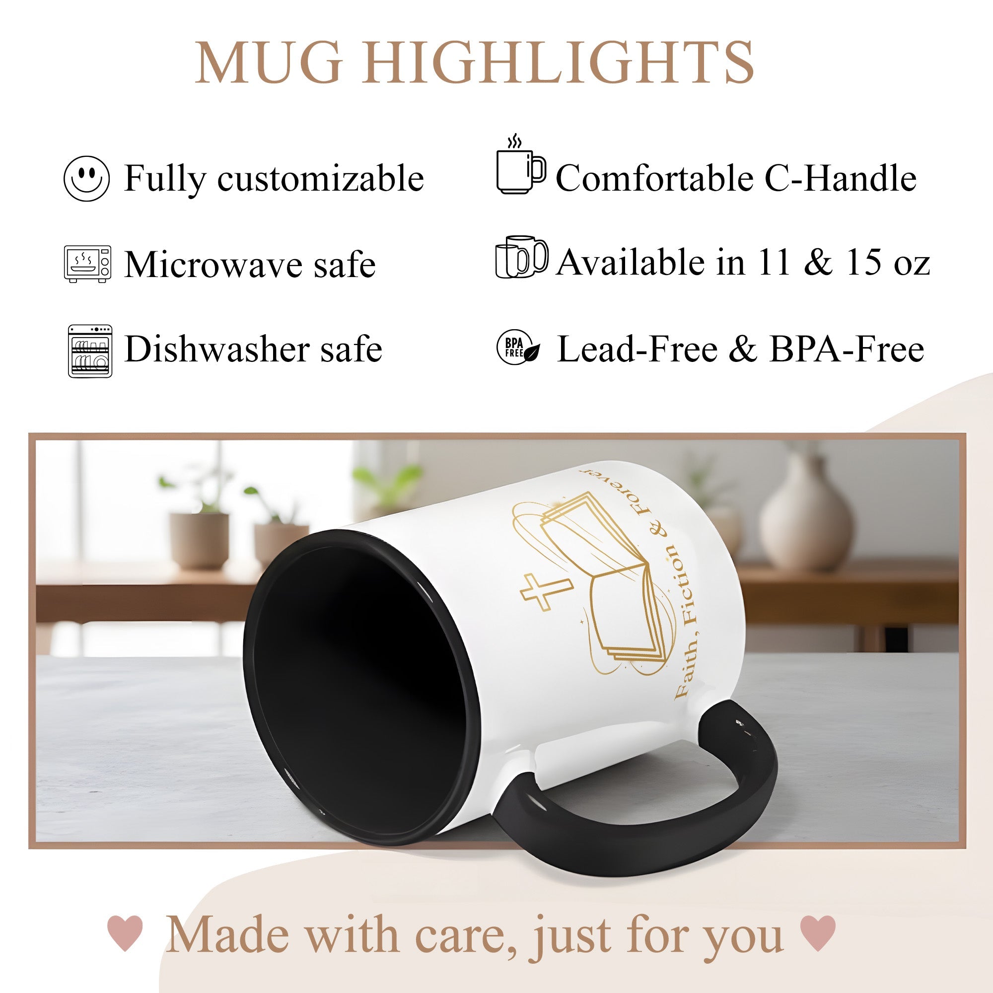 Faith Fiction & Forever Mug – Christian Book Lover Coffee Cup – Bible Reader Gift – 11oz 15oz Ringer Mug |Mug 153