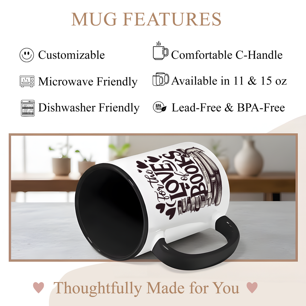For The Love Of Books Personalized Mug – Custom Book Lover Gift – Reader Coffee Cup – Romantic Literary Mug 11oz 15oz | Mug 119