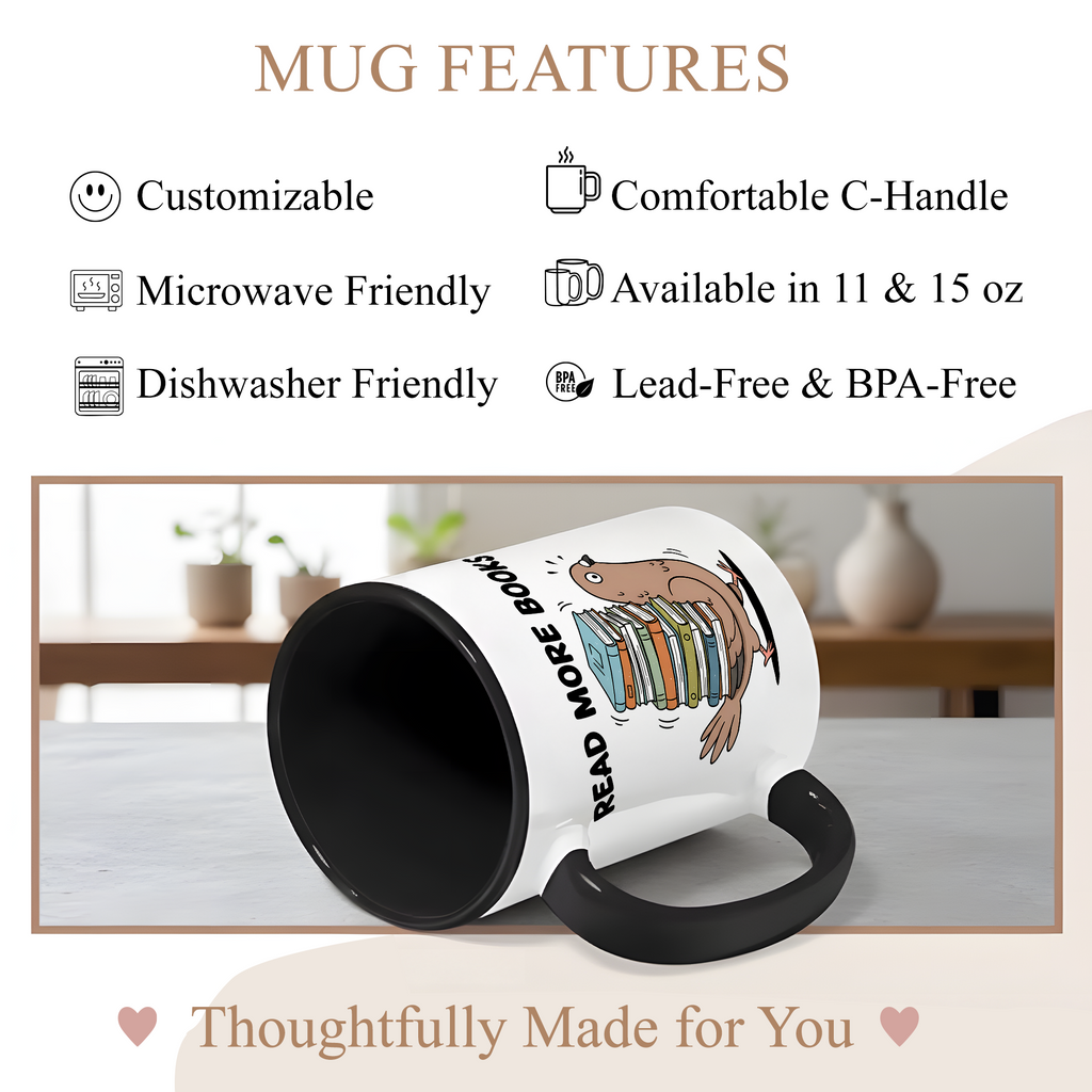 Read More Books Mug – Funny Book Lover Gift – Cute Reader Coffee Cup – 11oz 15oz Ringer Mug |Mug 124