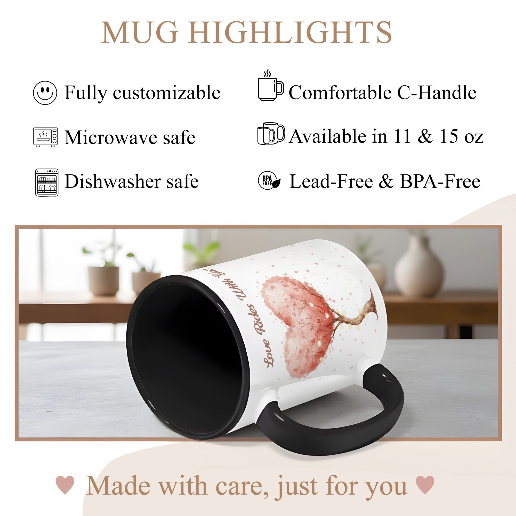 Love Grows With You Mug – Romantic Heart Tree Coffee Cup – Anniversary Gift – Couple Mug 11oz 15oz |Mug 143