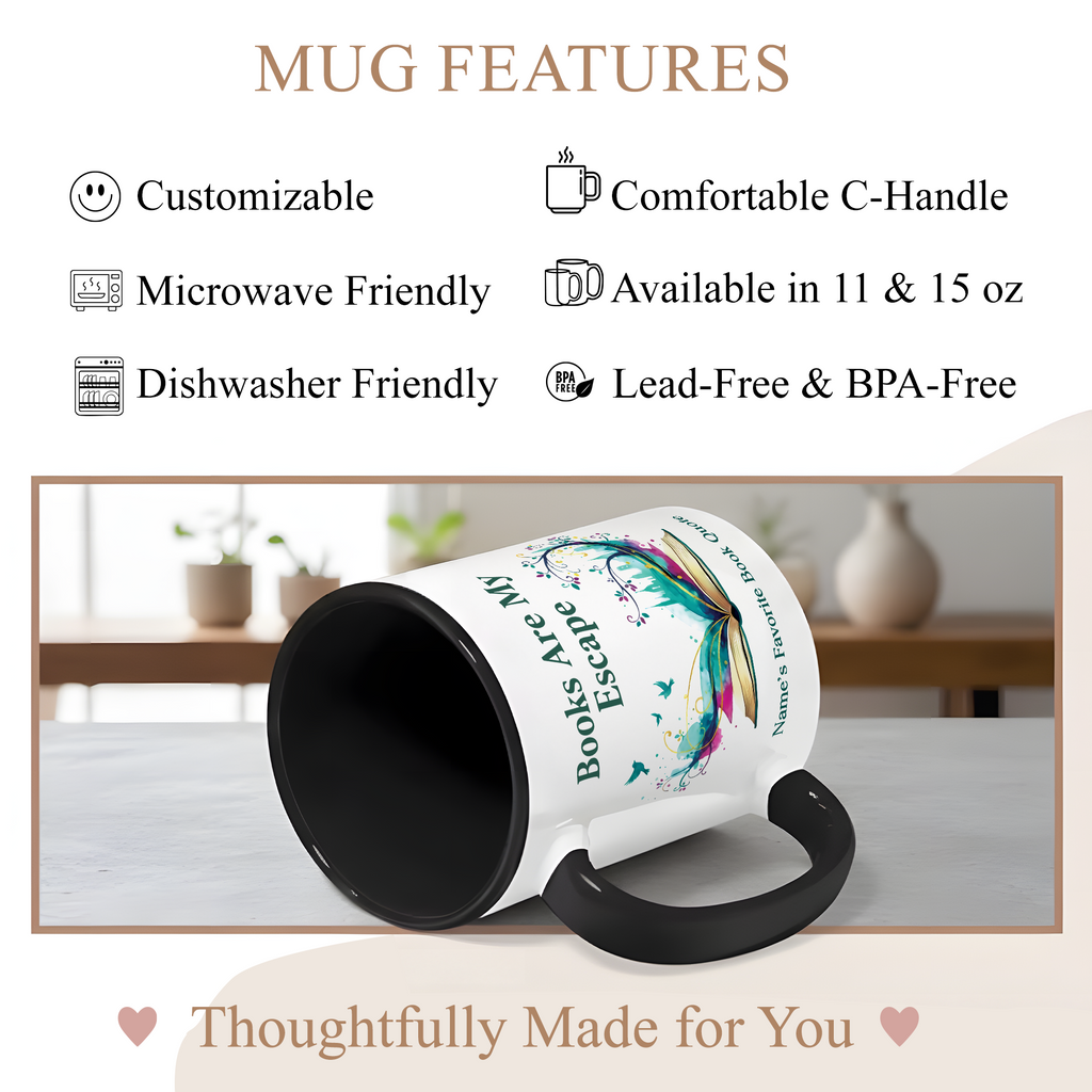 Personalized Books Are My Escape Mug – Custom Name Book Lover Coffee Cup – Reader Gift – 11oz 15oz Ceramic Mug |Mug 138