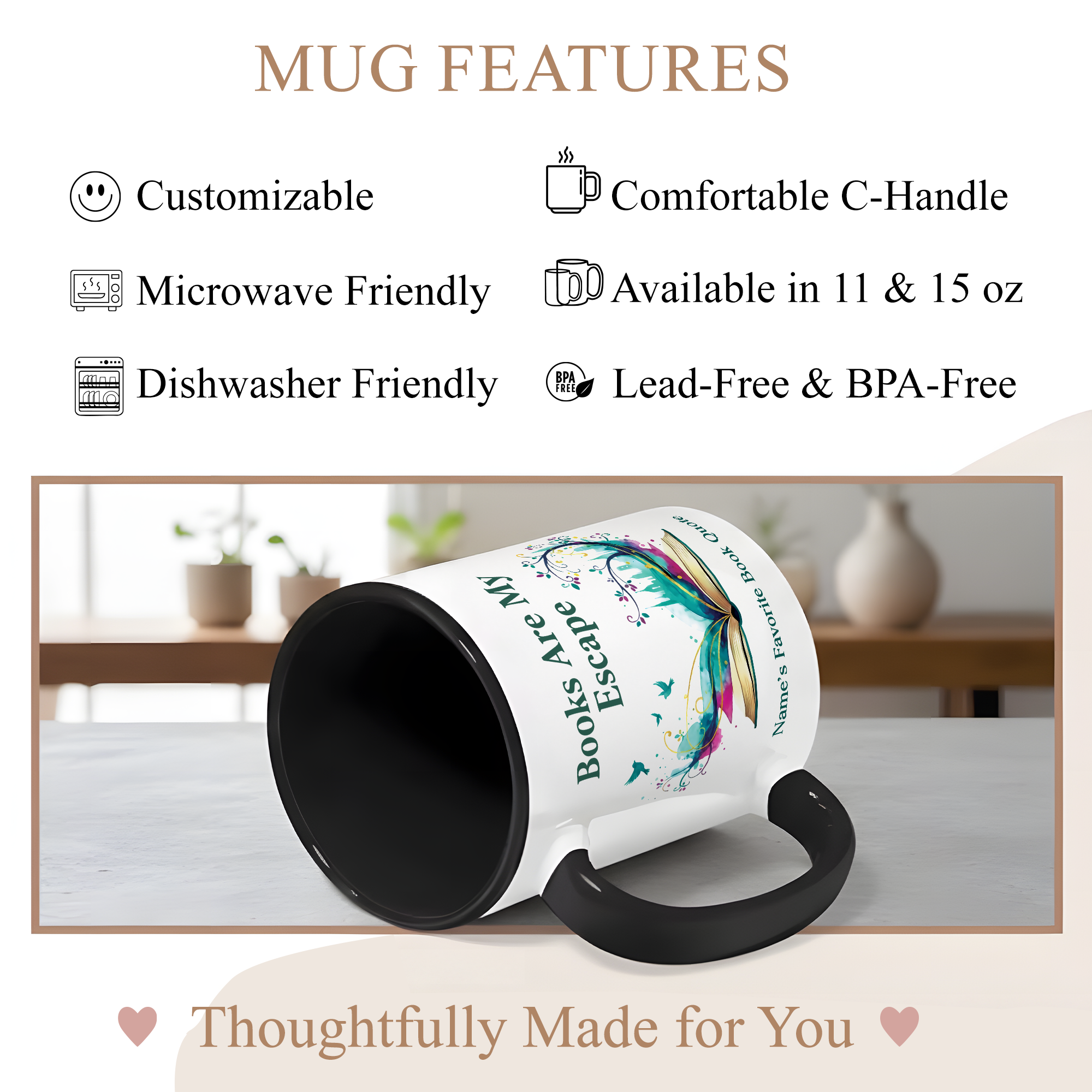 Personalized Books Are My Escape Mug – Custom Name Book Lover Coffee Cup – Reader Gift – 11oz 15oz Ceramic Mug |Mug 138