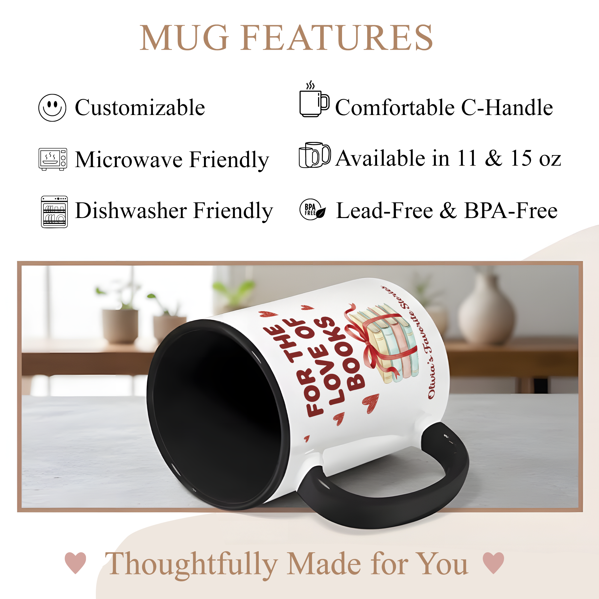 For The Love Of Books Mug – Personalized Book Lover Gift – Custom Reader Coffee Cup – Ringer Mug 11oz 15oz |Mug 110