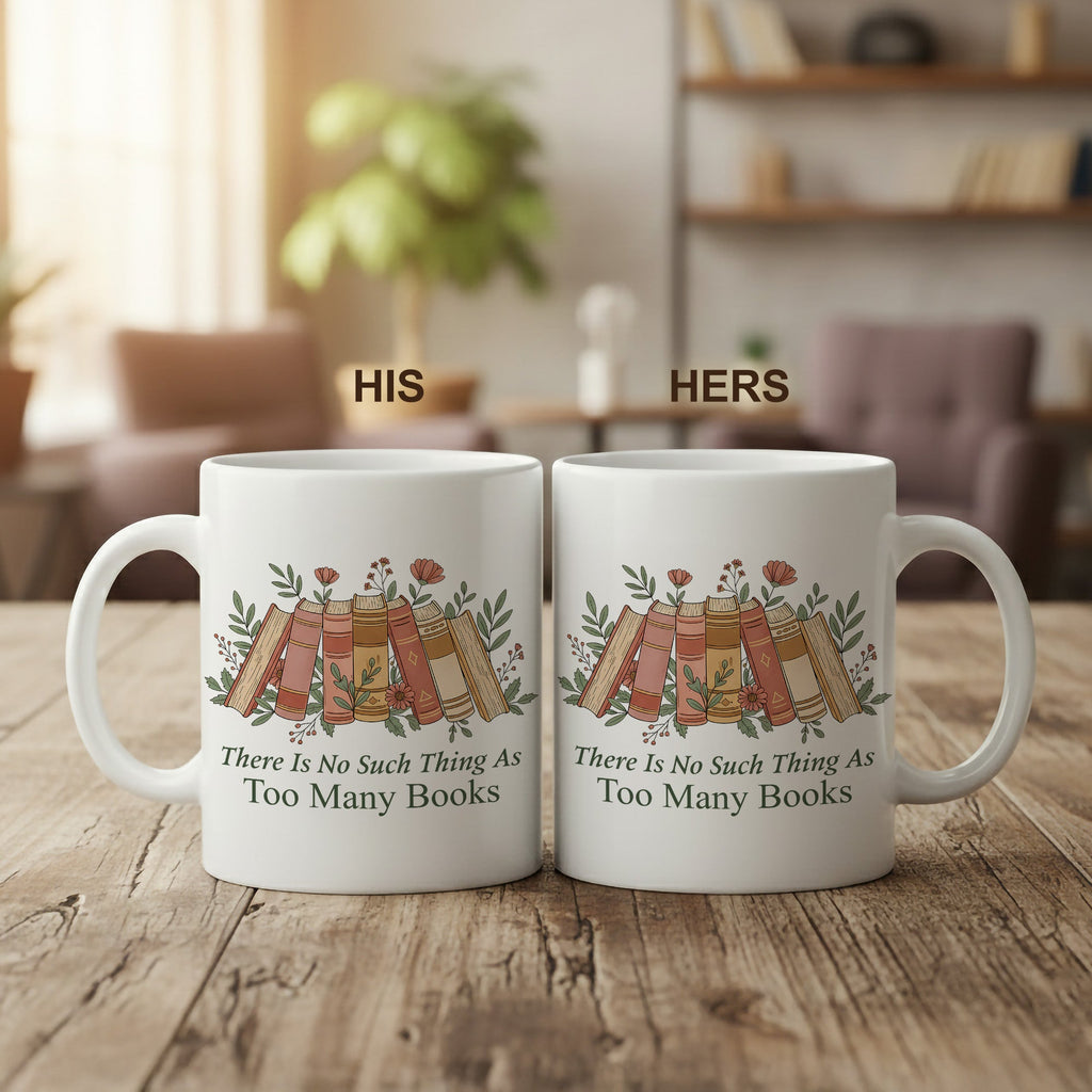 There Is No Such Thing As Too Many Books Mug – Aesthetic Book Lover Coffee Cup – Reader Gift – 11oz 15oz Ringer Mug |Mug 154