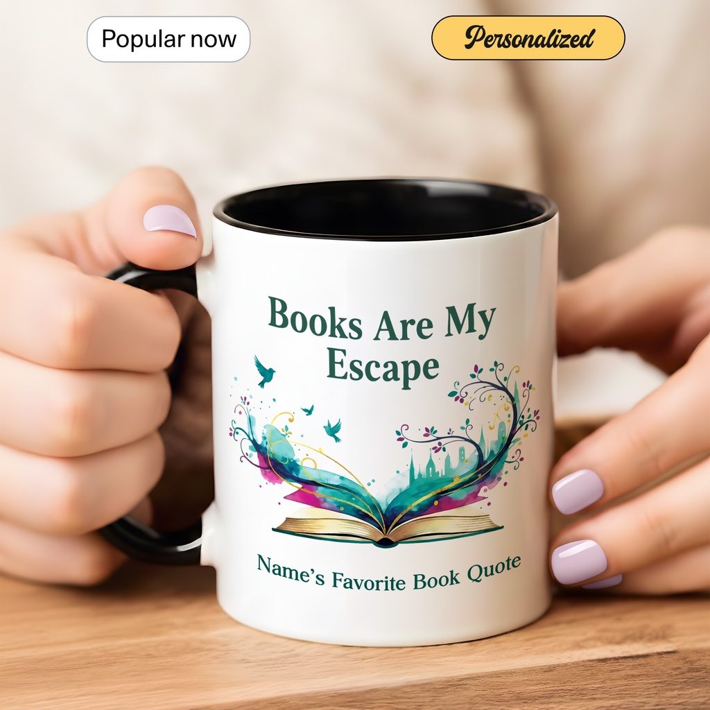 Personalized Books Are My Escape Mug – Custom Name Book Lover Coffee Cup – Reader Gift – 11oz 15oz Ceramic Mug |Mug 138