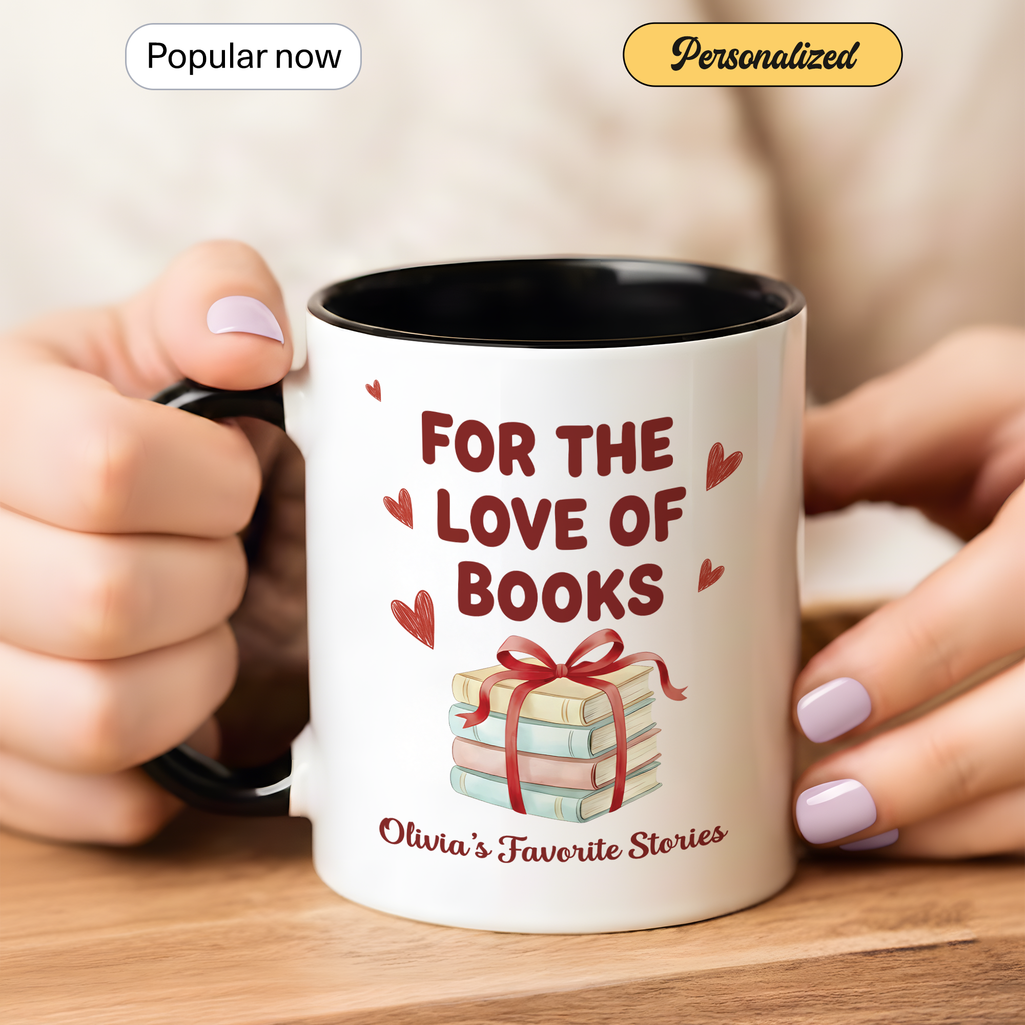 For The Love Of Books Mug – Personalized Book Lover Gift – Custom Reader Coffee Cup – Ringer Mug 11oz 15oz |Mug 110