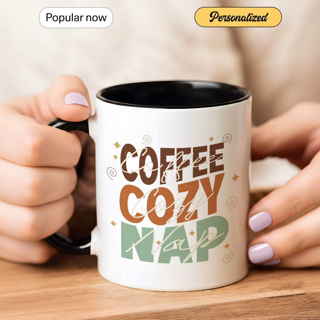 Coffee Cozy Nap Mug – Retro Coffee Lover Gift – Funny Caffeine Coffee Cup – 11oz 15oz Ringer Mug | Mug 128