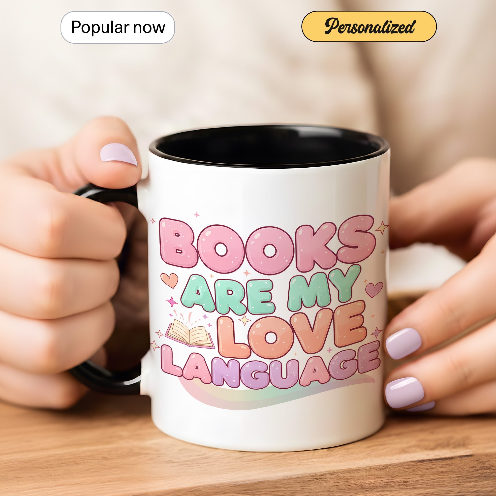 Books Are My Love Language Mug – Cute Book Lover Coffee Cup – Pastel Aesthetic Reader Gift for Women – Bookworm Mug 11oz 15oz |Mug 156
