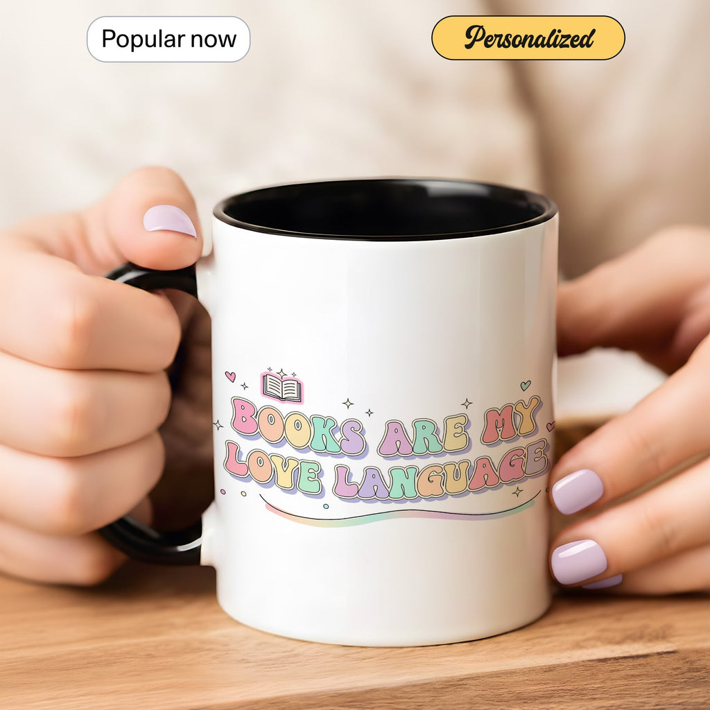 Books Are My Love Language Mug - Cute Book Lover Coffee Cup - Pastel Aesthetic Reader Gift - Bookworm Mug for Women - 11oz 15oz | Mug 158