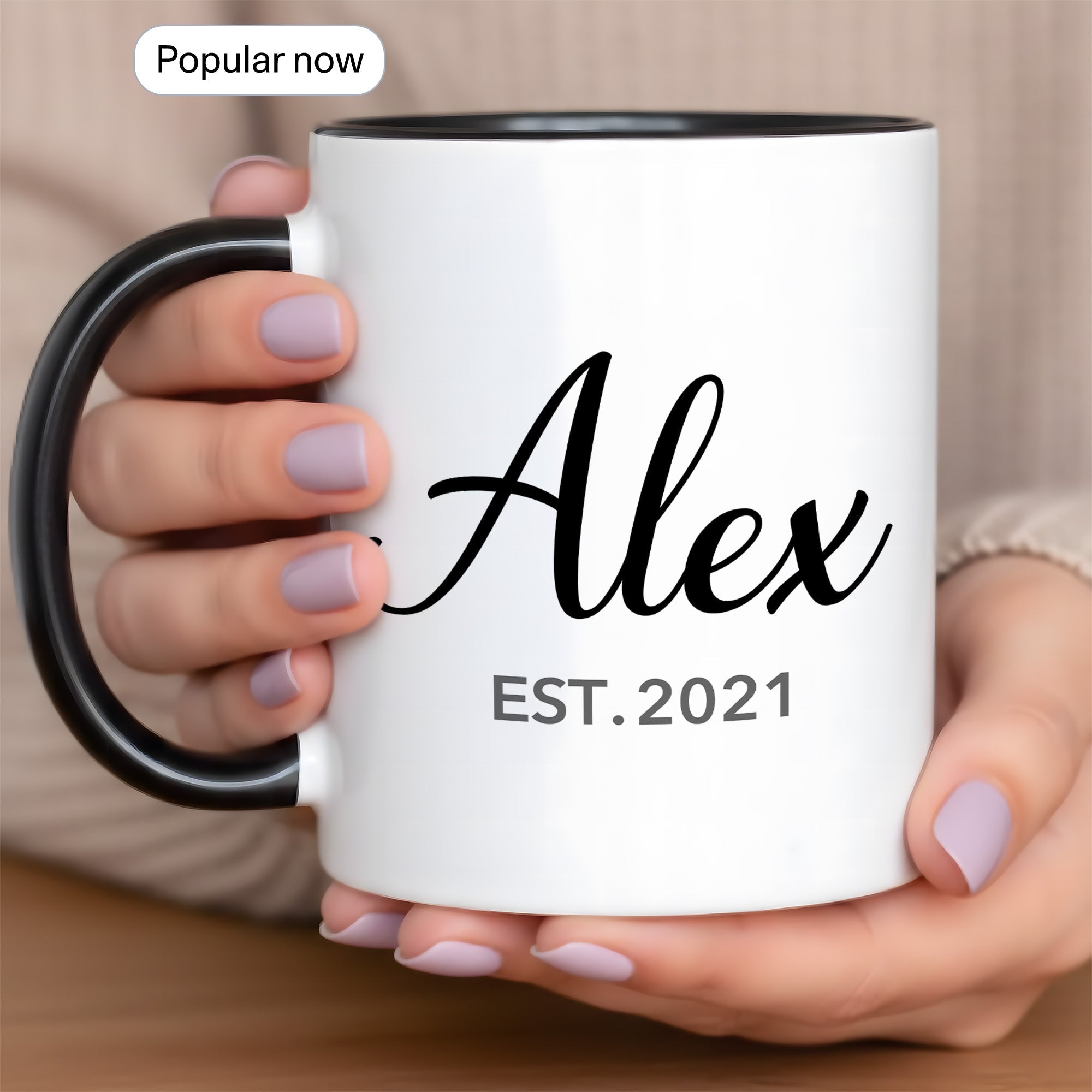 Personalized Name Mug – Custom Established Year Coffee Cup – Minimalist Custom Gift – 11oz 15oz Ringer Mug | Mug 148