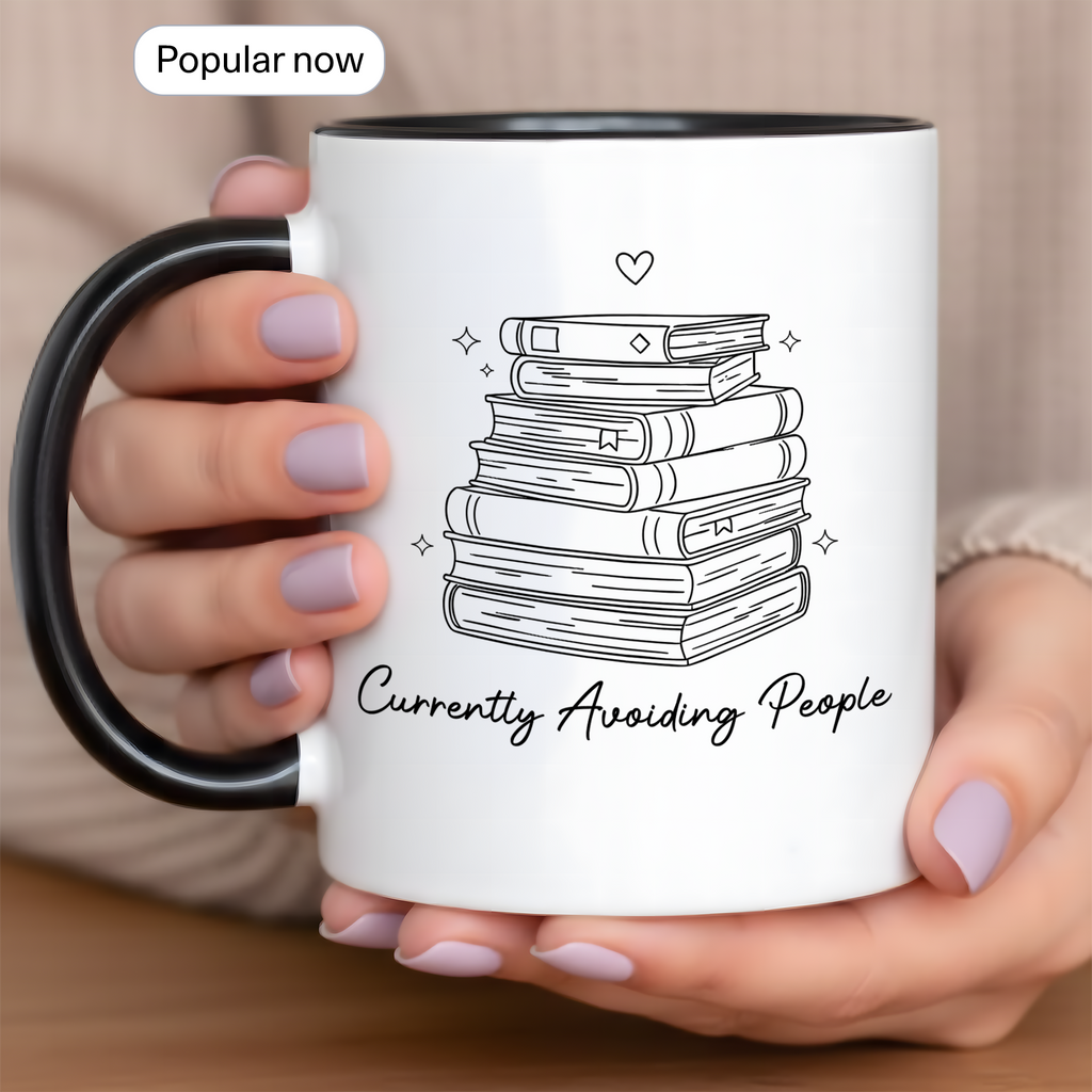 Cozy Reading Time Mug – Stack of Books Coffee Cup – Minimalist Book Lover Ringer Mug – Gift for Readers |Mug 98