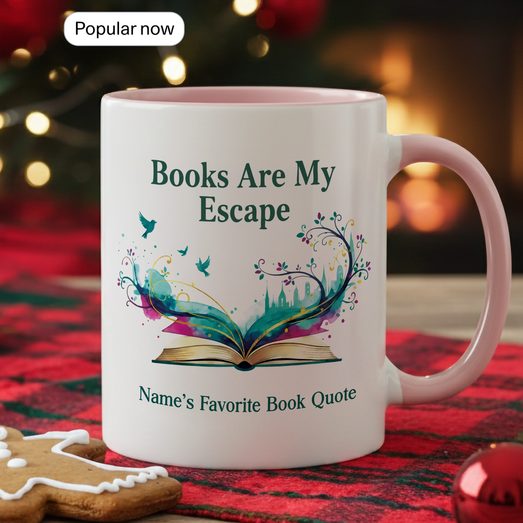 Personalized Books Are My Escape Mug – Custom Name Book Lover Coffee Cup – Reader Gift – 11oz 15oz Ceramic Mug |Mug 138